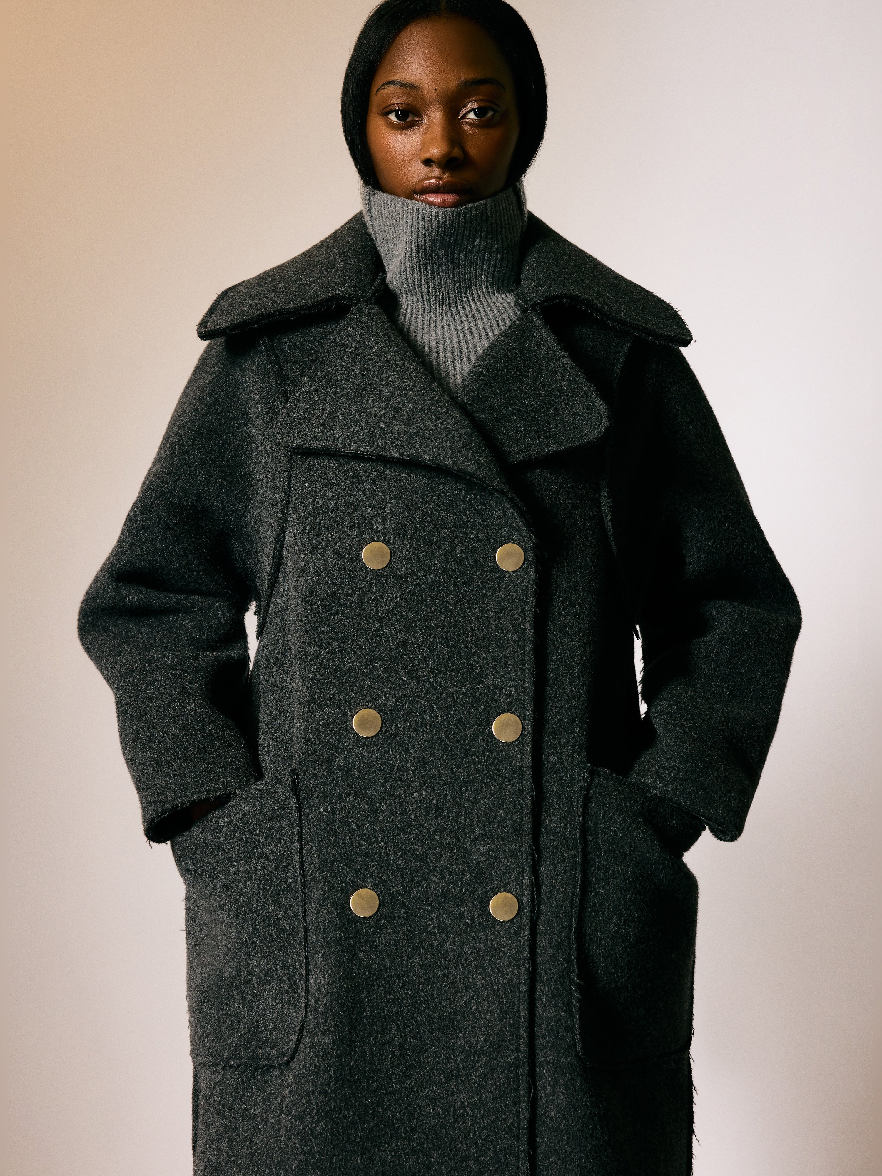 Italian Wool Raw Edge Coat | Charcoal – Jigsaw