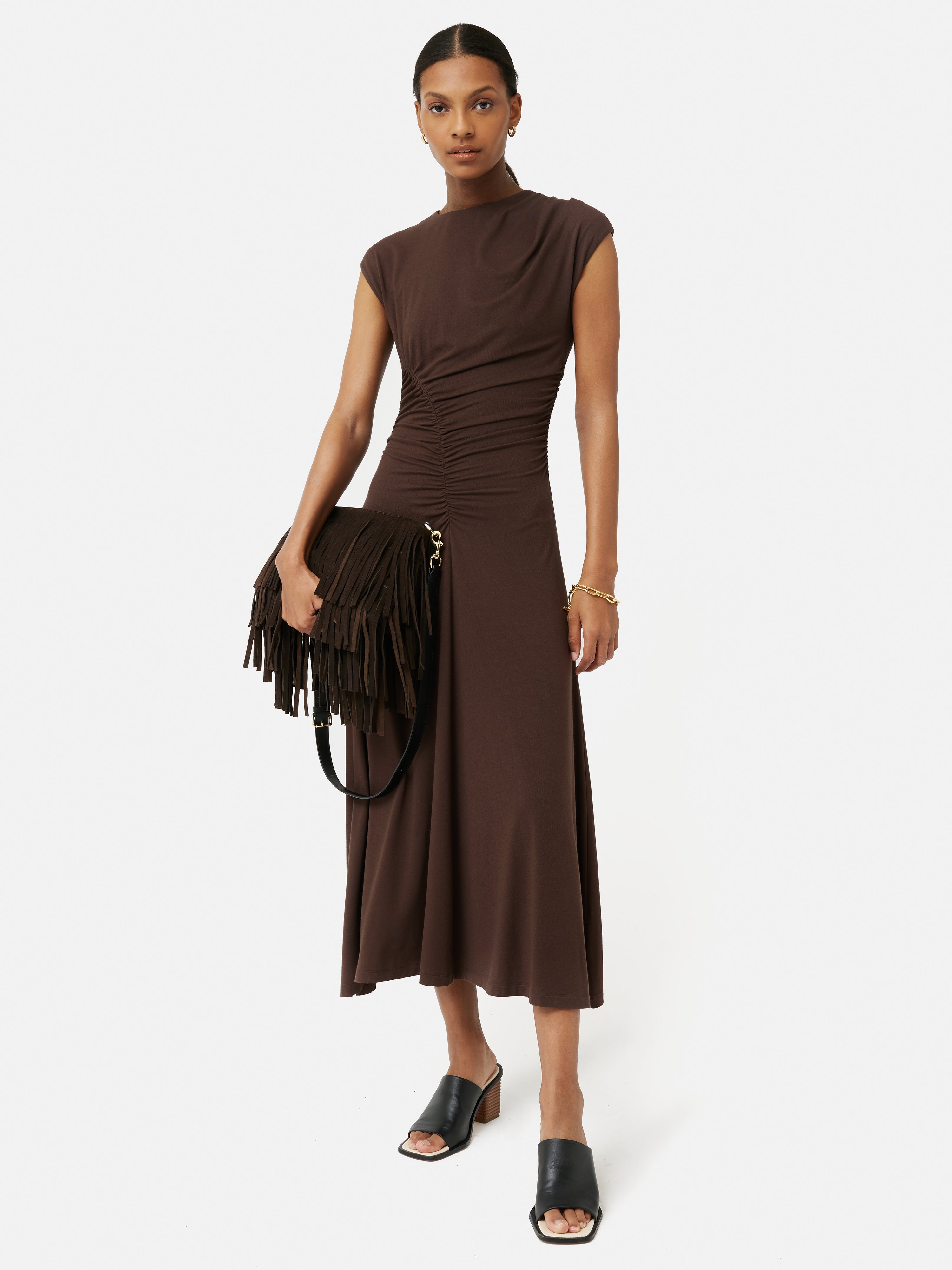 Drape Pleat Jersey Dress | Brown Jigsaw Drape Pleat Jersey Dress | Brown Jigsaw