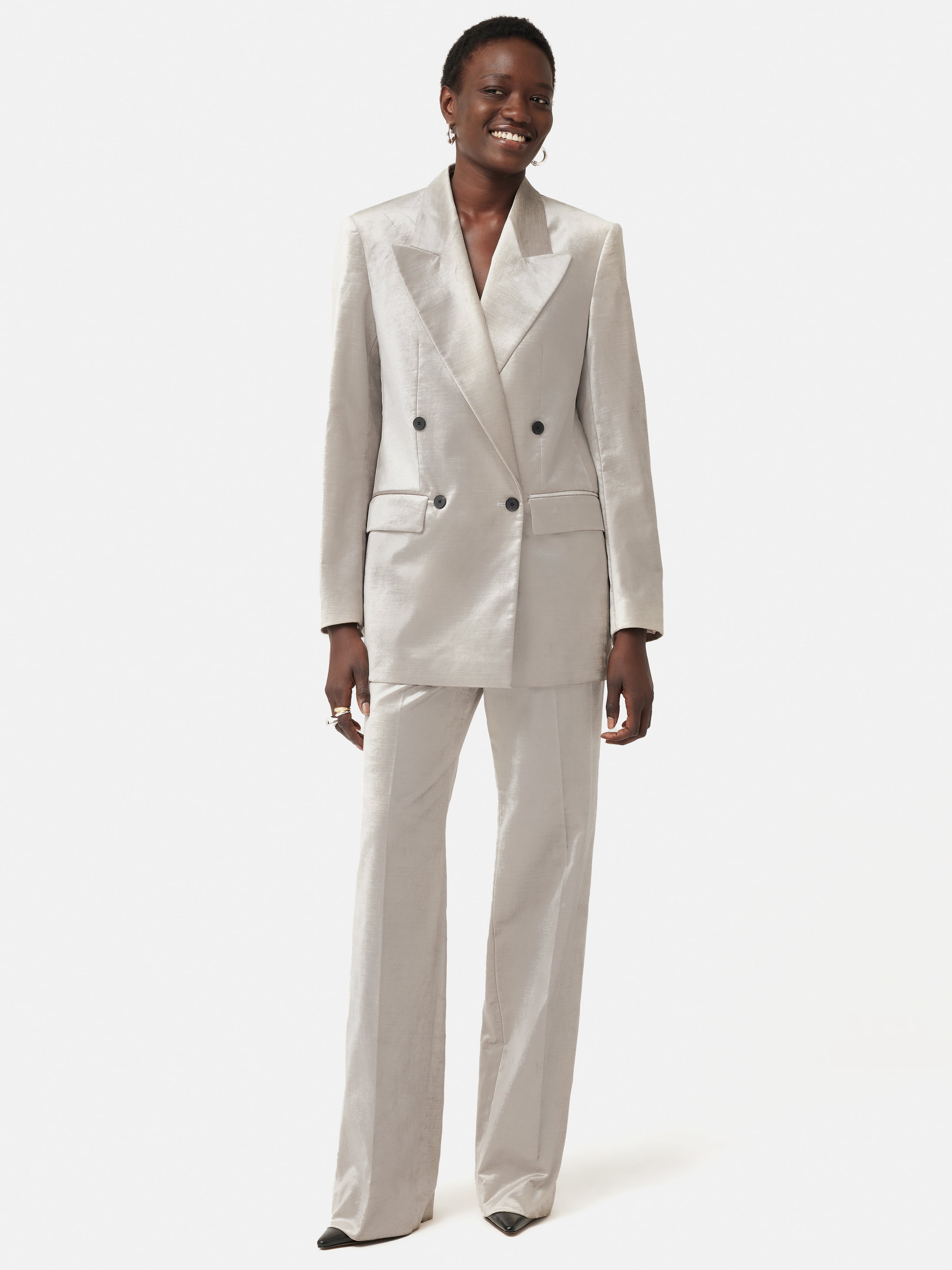 Velvet Double Breasted Blazer Grey – Jigsaw