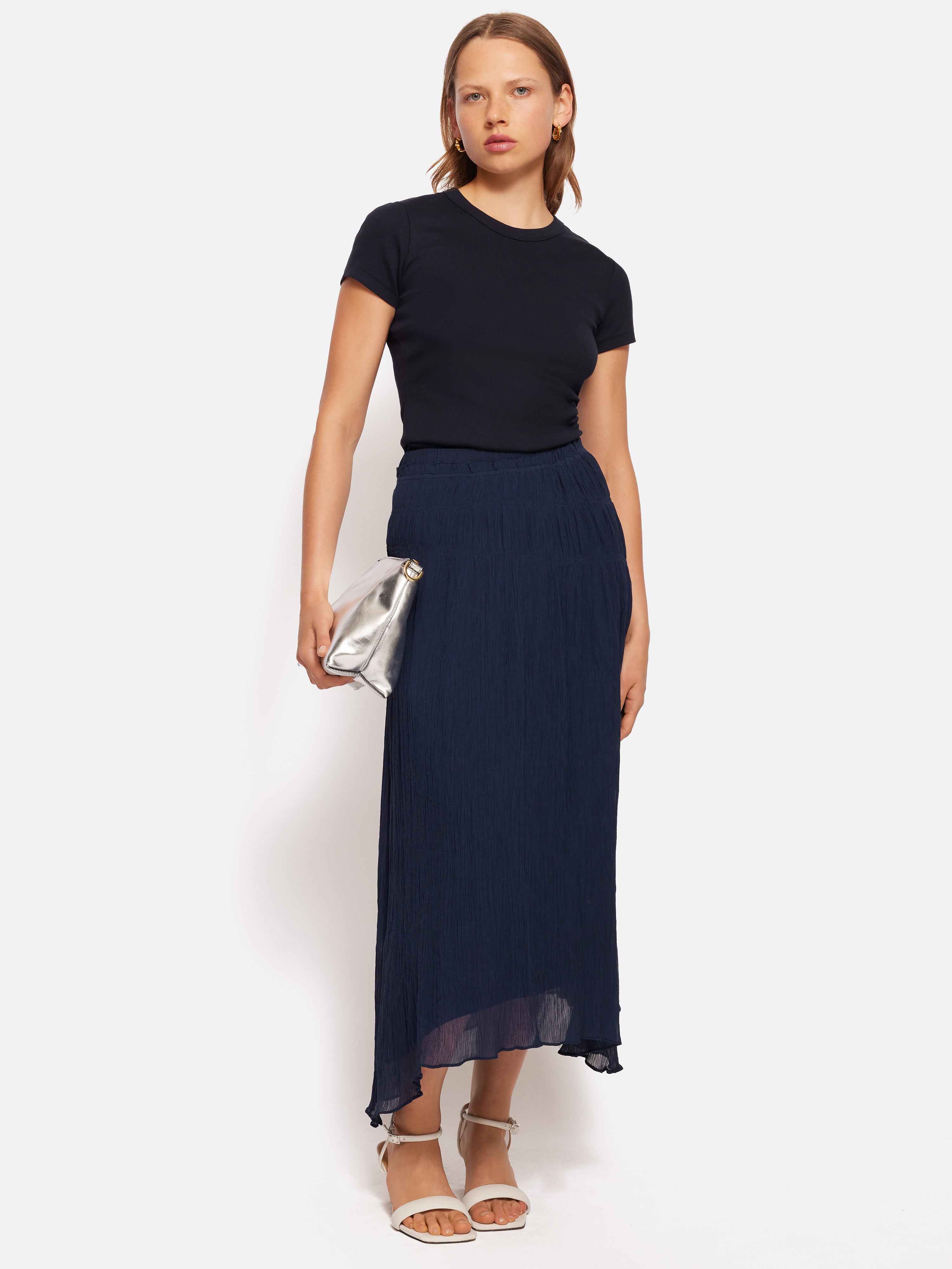 Gauze Viscose Ruched Skirt Blue – Jigsaw - Main Image