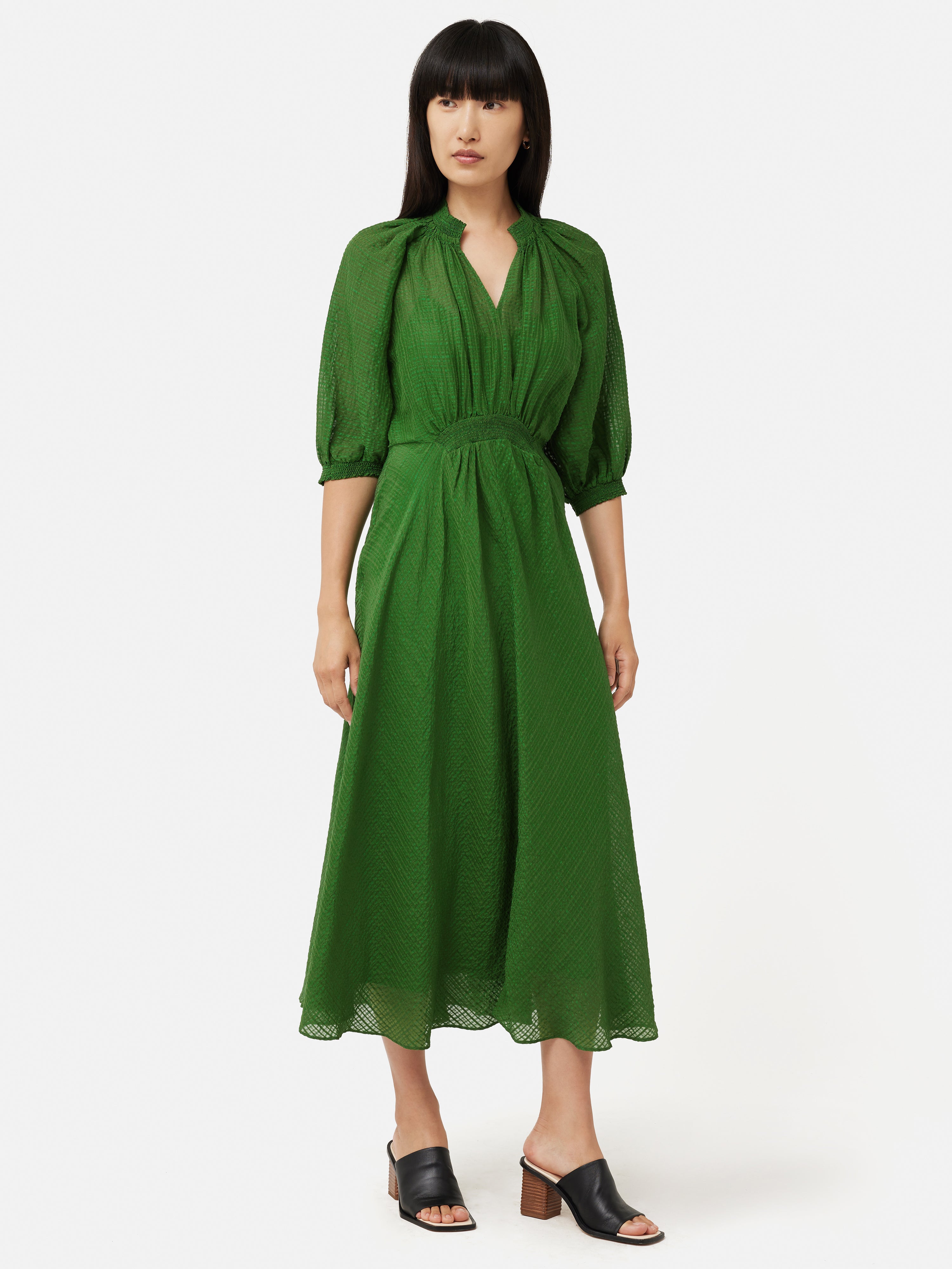 Silk Linen Gauze Midi Dress | Green Jigsaw Silk Linen Gauze Midi Dress | Green Jigsaw