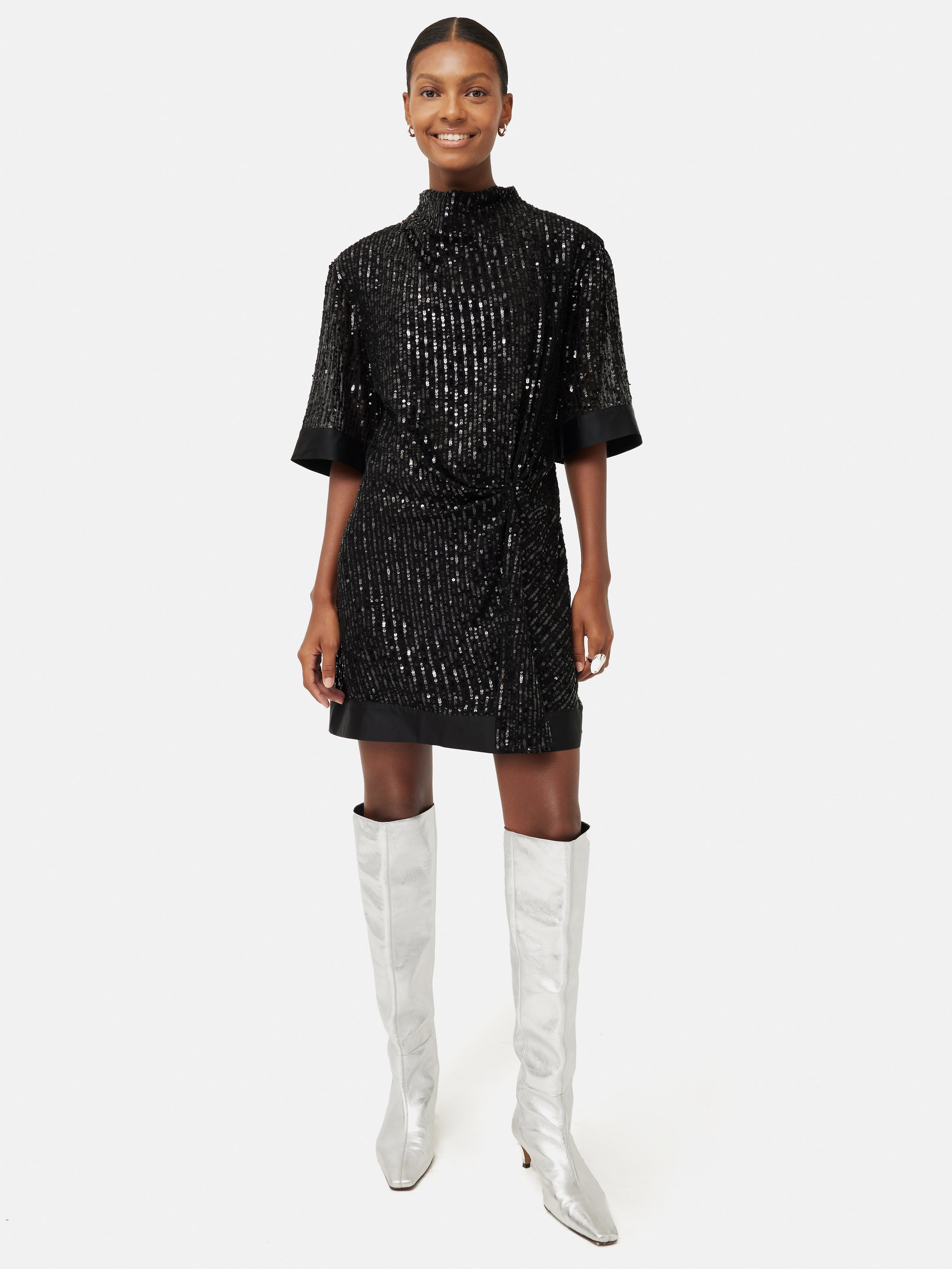 Waterfall Sequin Mini Dress Black – Jigsaw1