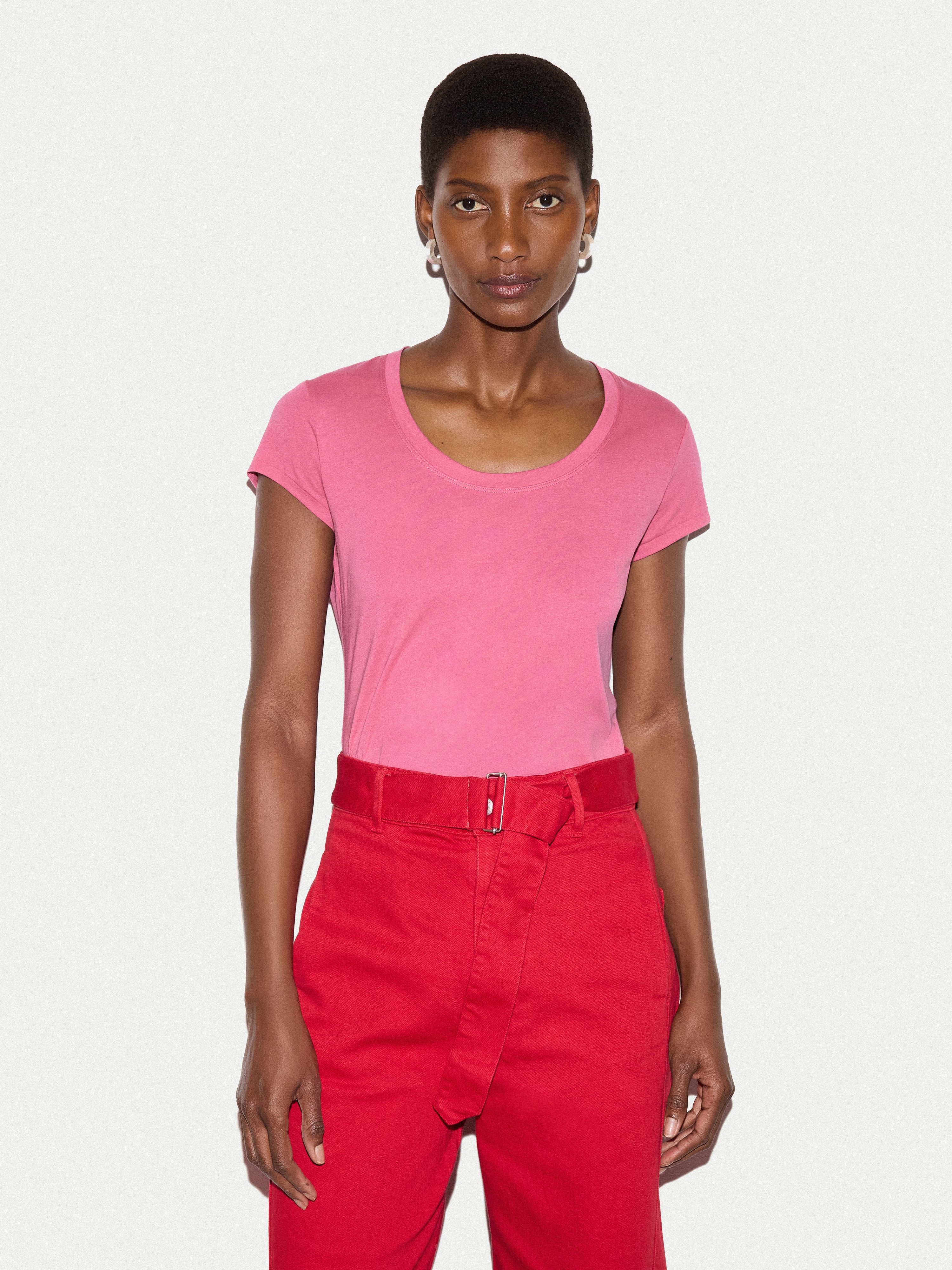 Supima Cotton Scoop Neck T-shirt | Bright Pink – Jigsaw
