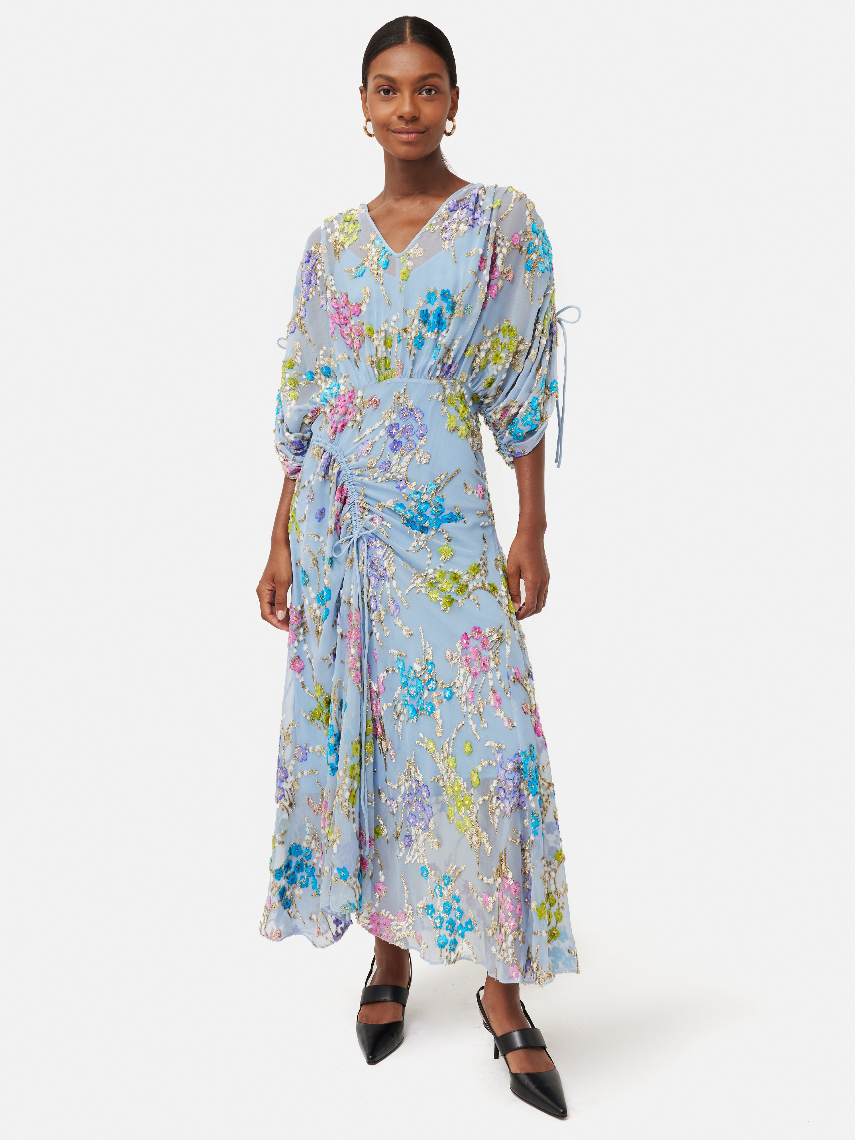 Silk Fil Coupe Metallic Maxi Dress | Blue