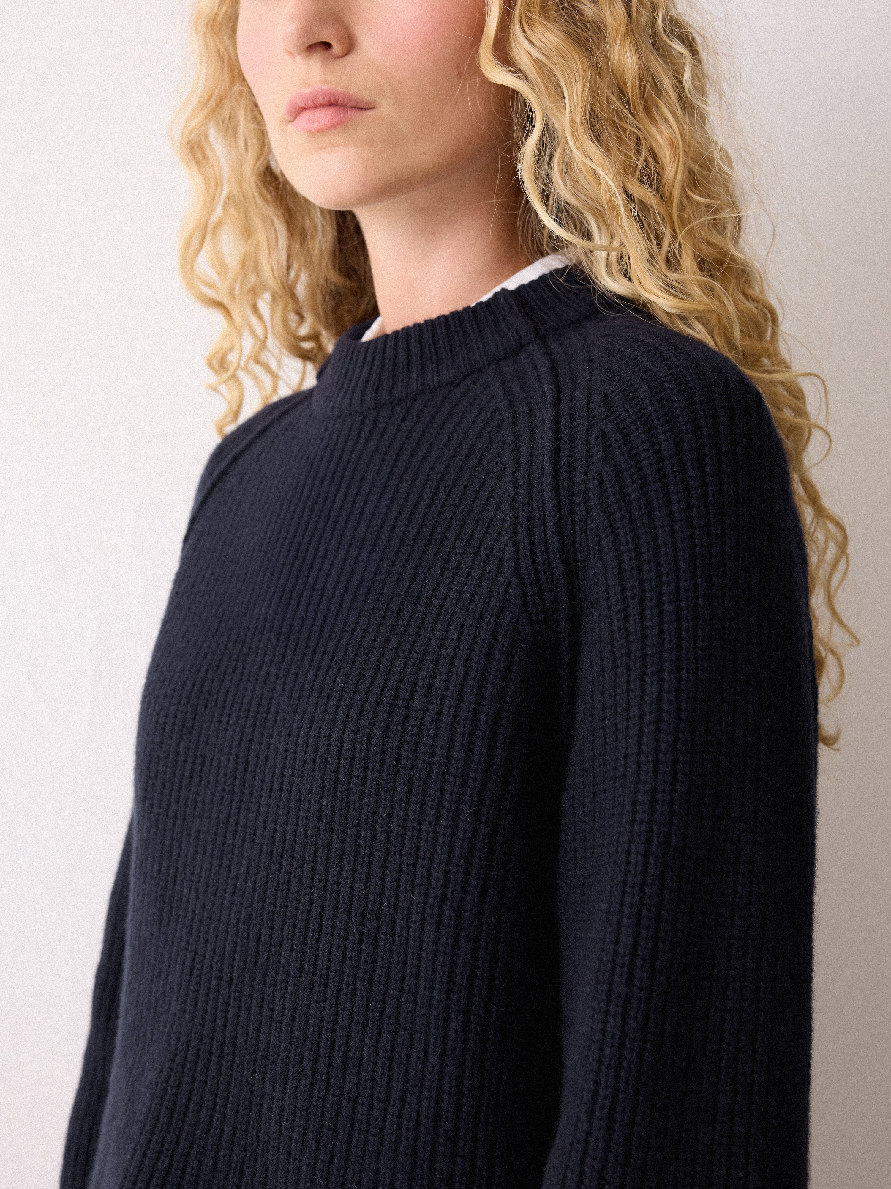 Fishermans Rib Crew Jumper | Navy