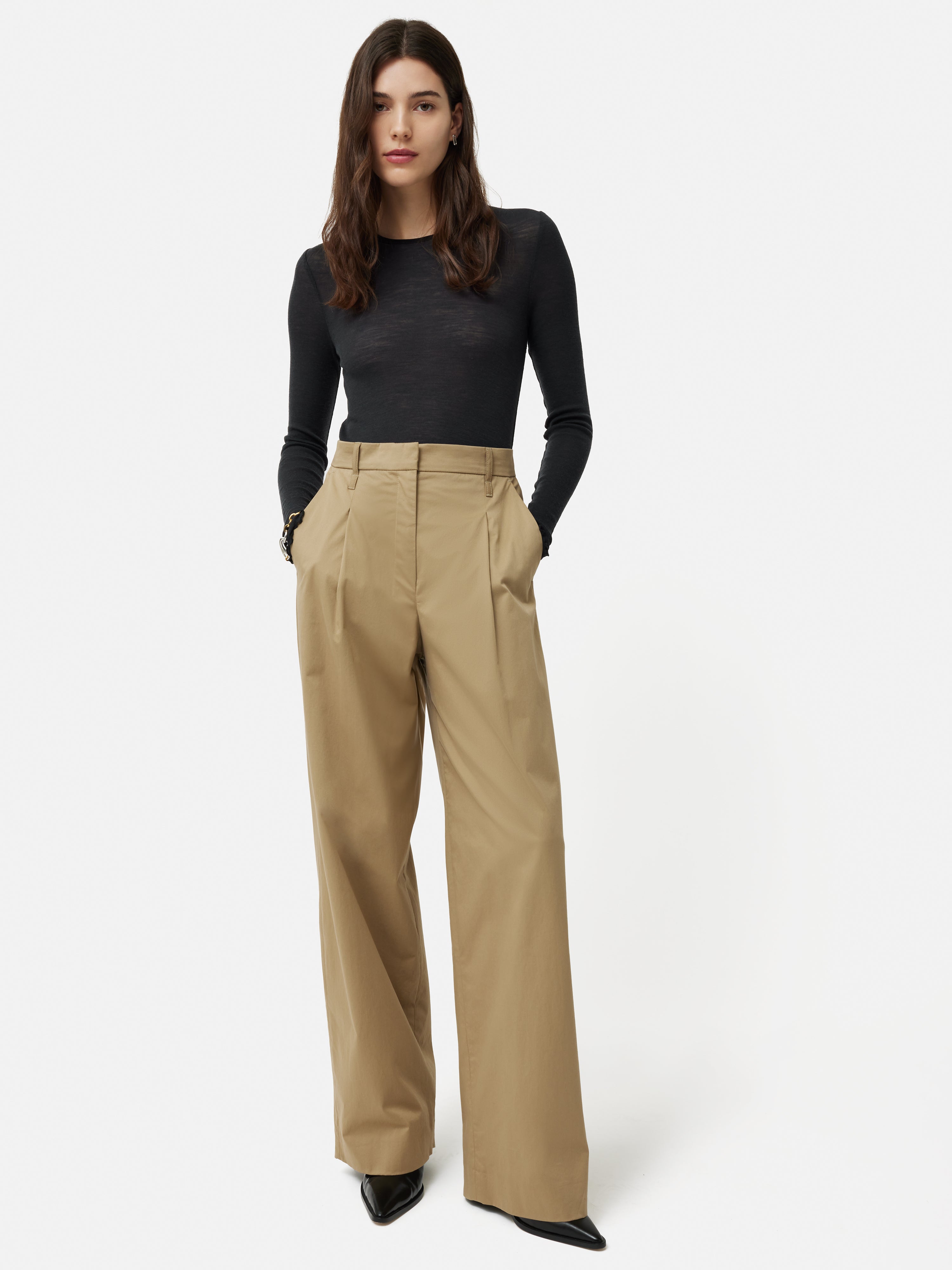 Wool Rib Frill Long Sleeve Top | Grey  Jigsaw
