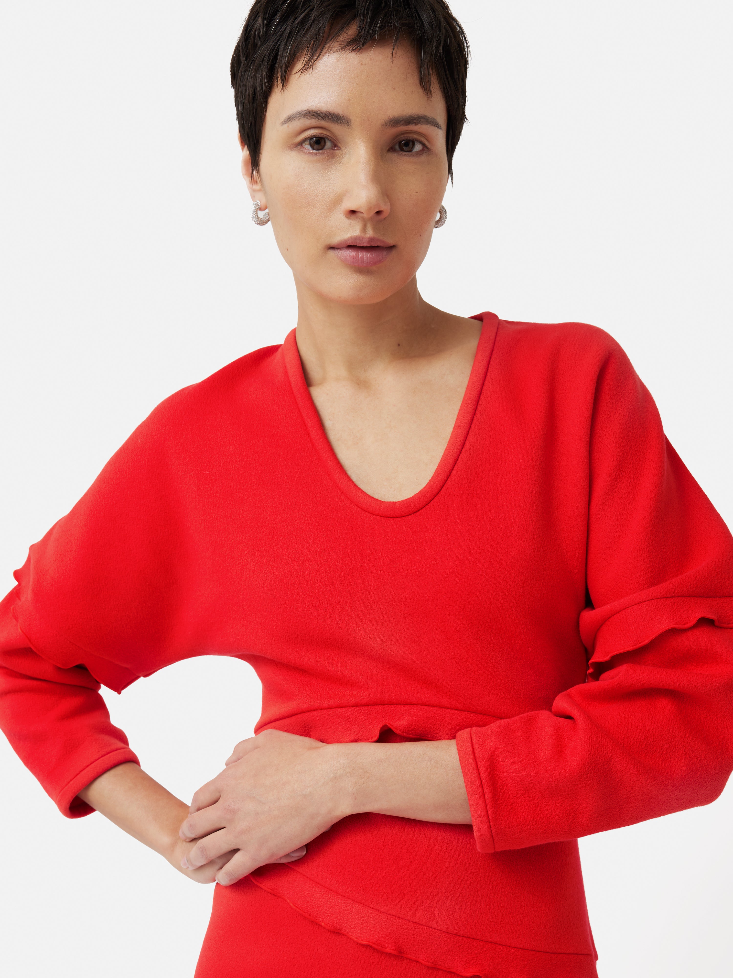 Crepe Scoop Neck Dress Red Jigsaw