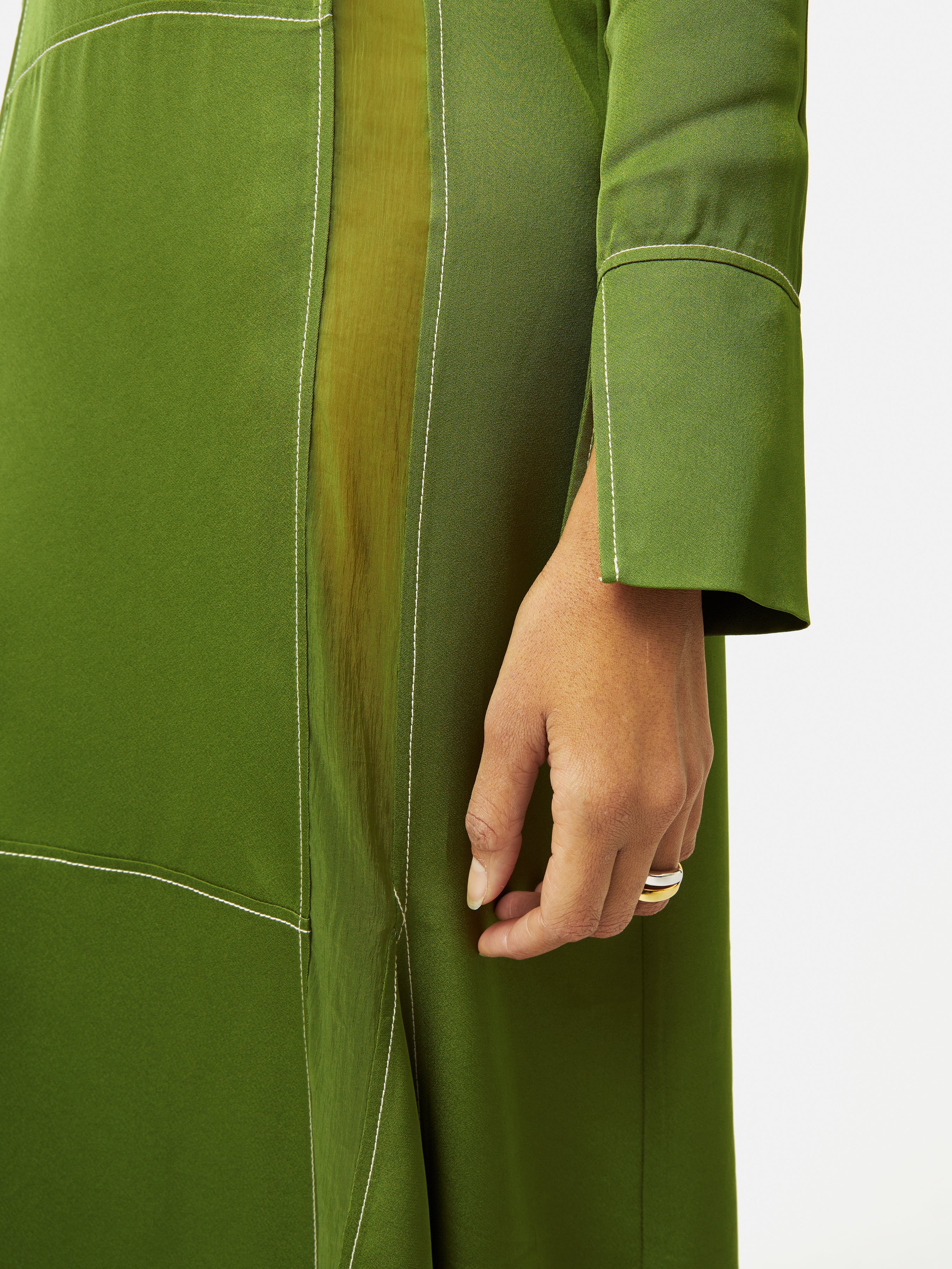 Contrast Stitch Viscose Dress | Green Jigsaw Contrast Stitch Viscose Dress | Green Jigsaw
