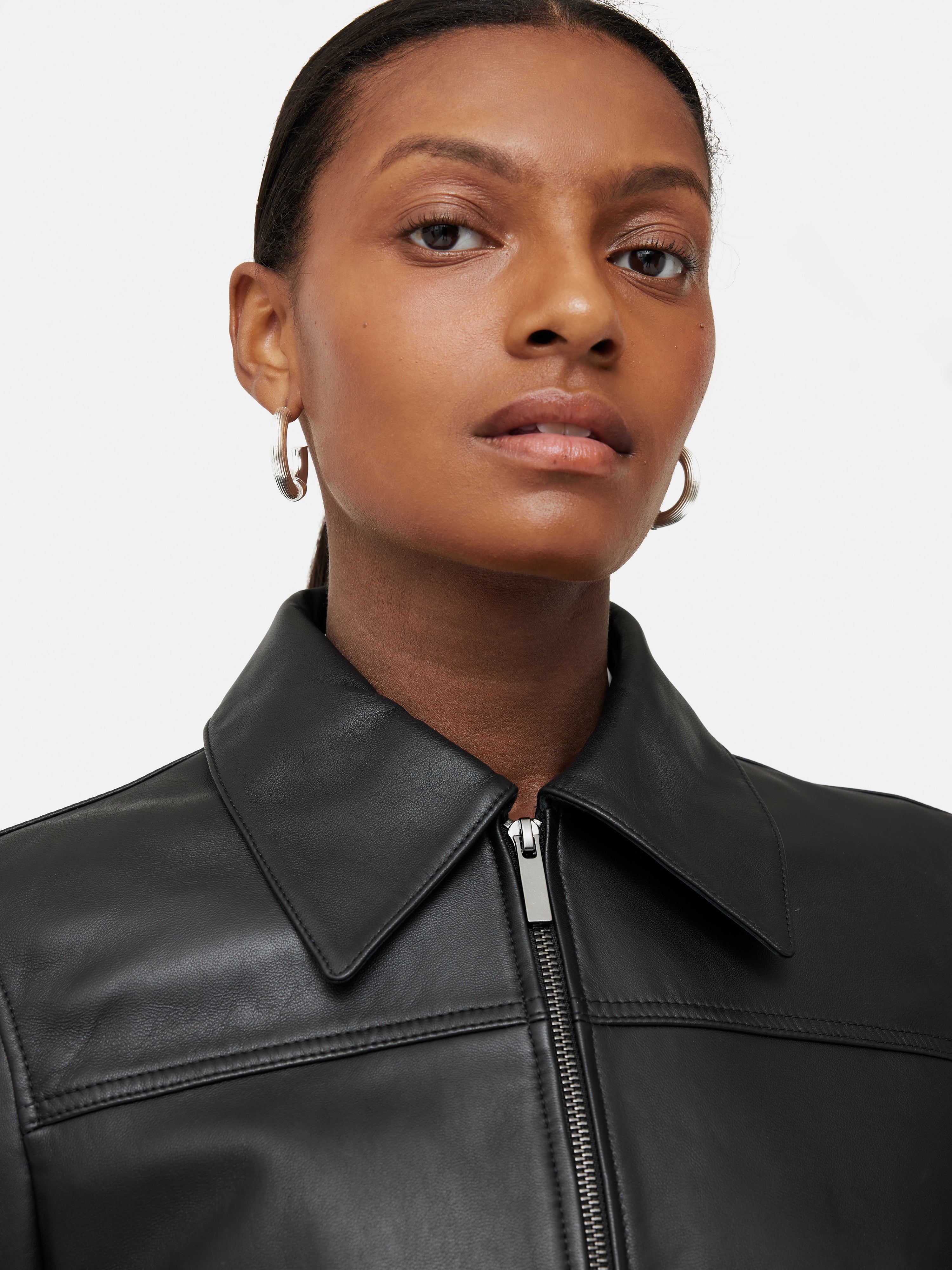 Zip Front Leather Biker Jacket Black – Jigsaw