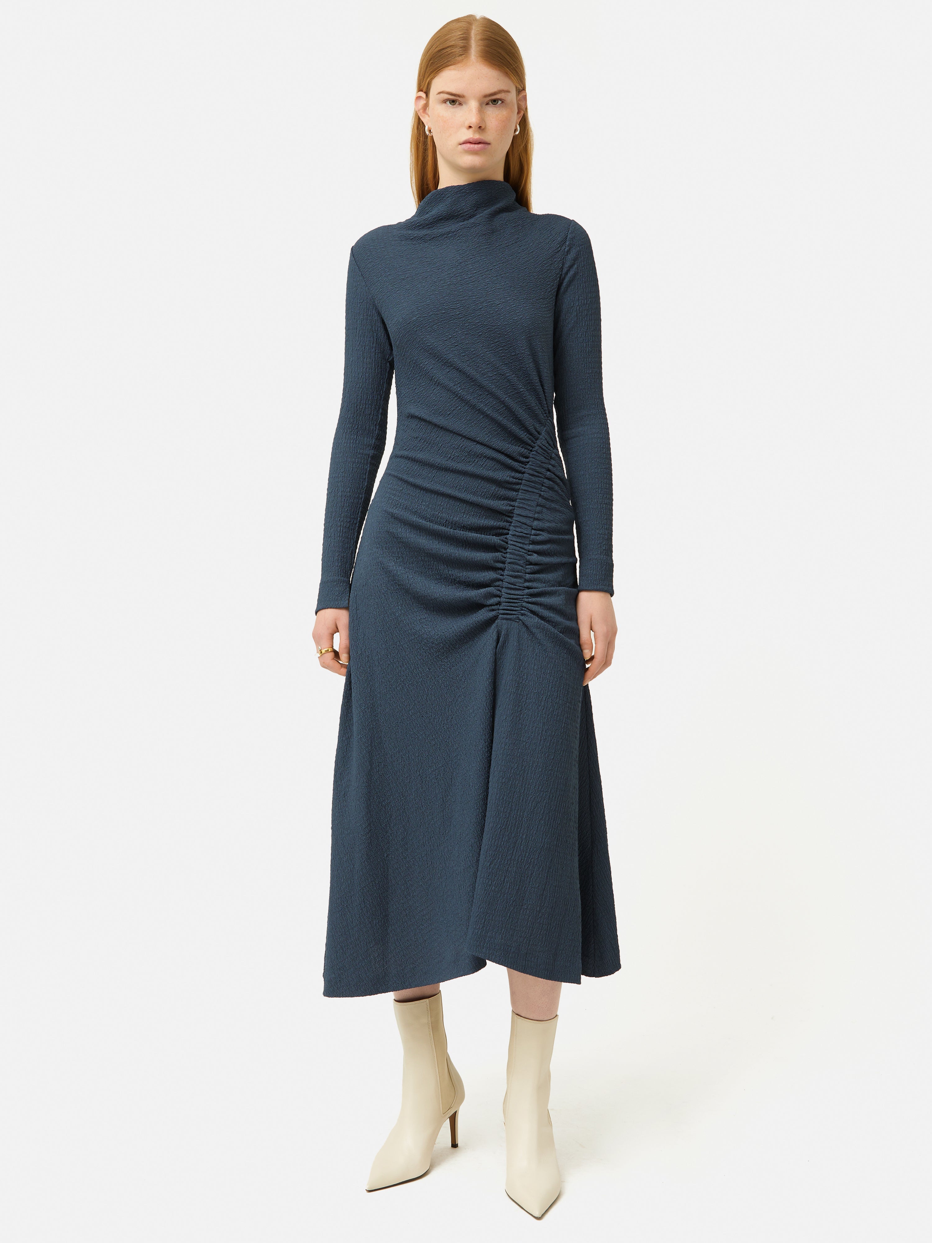 Crinkle Ruched Jersey Dress | Blue Jigsaw Crinkle Ruched Jersey Dress | Blue Jigsaw