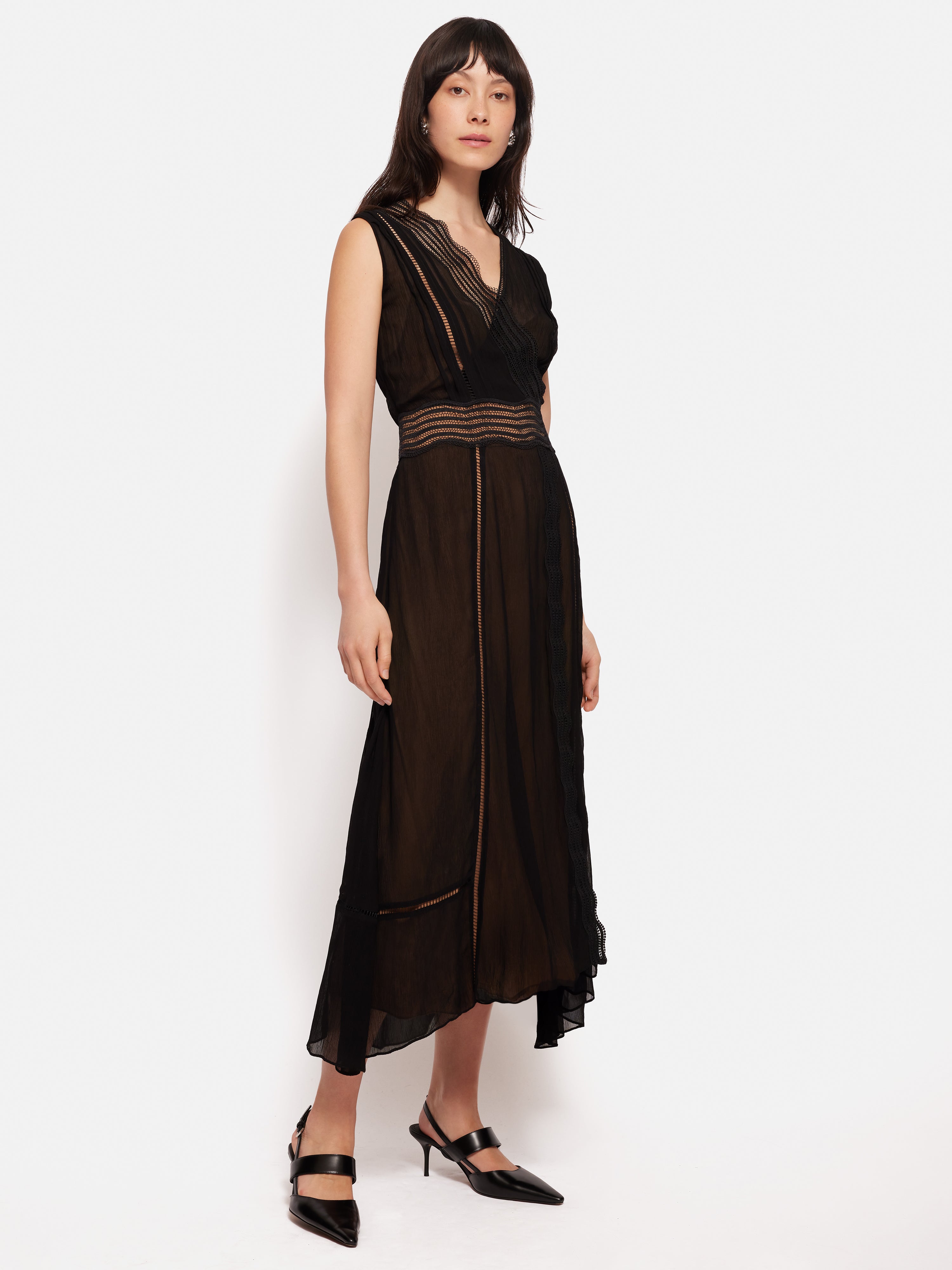 Crinkle Lace Trim Dress | Black Jigsaw Crinkle Lace Trim Dress | Black Jigsaw