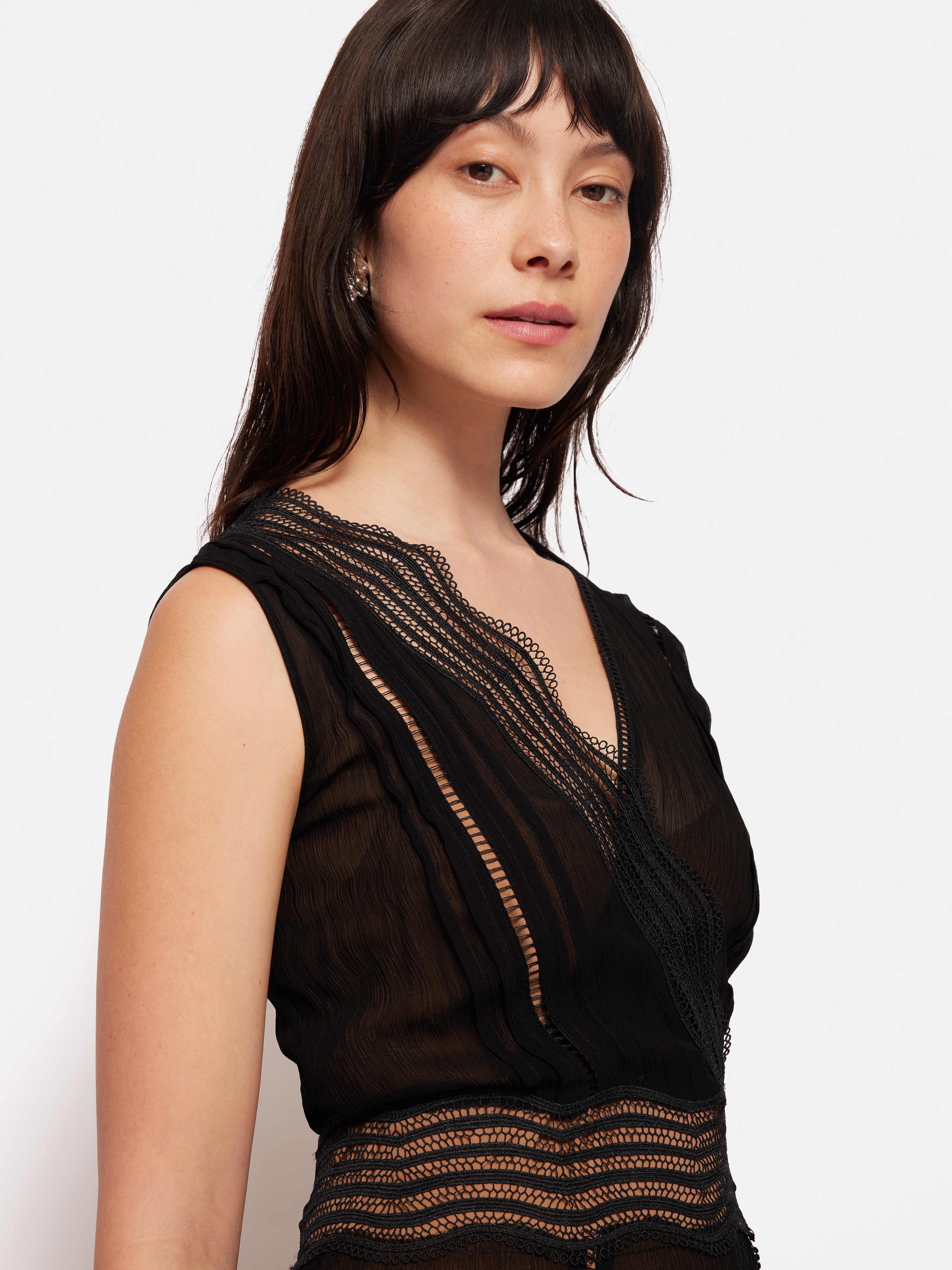 Crinkle Lace Trim Dress | Black  Jigsaw