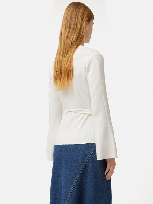 Textured Jersey Wrap Top | White
