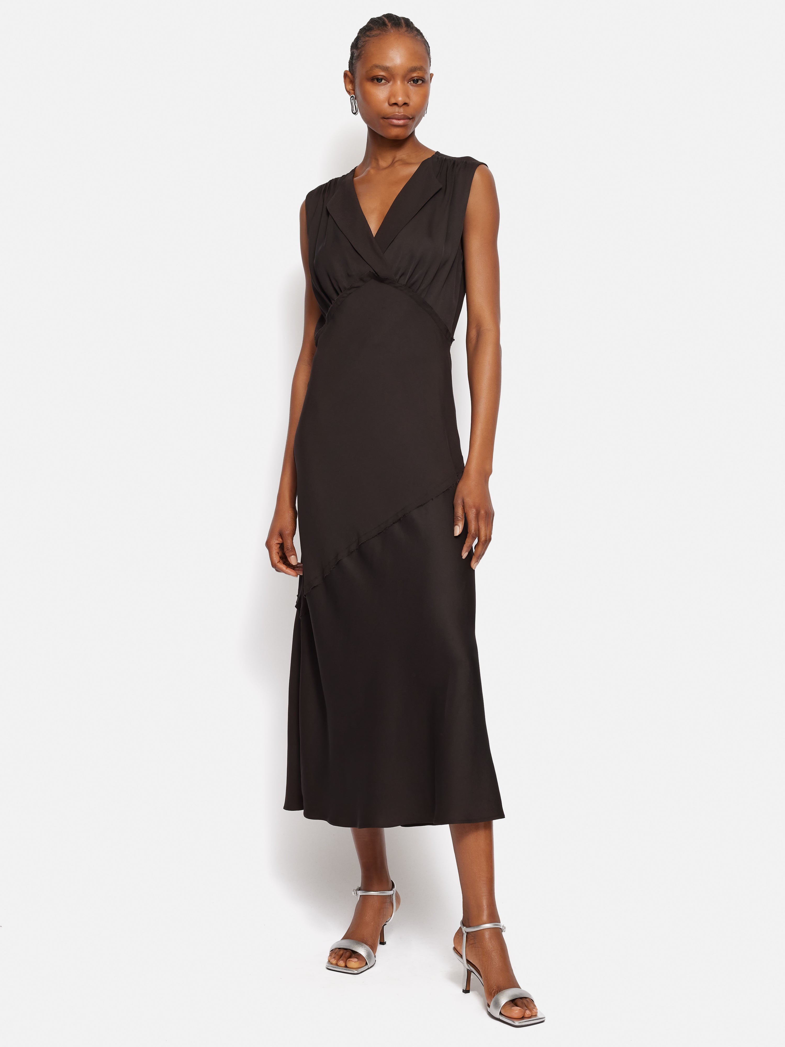 jigsaw brown dress JIGSAW Puff Sleeve Pure Linen Midi Dress