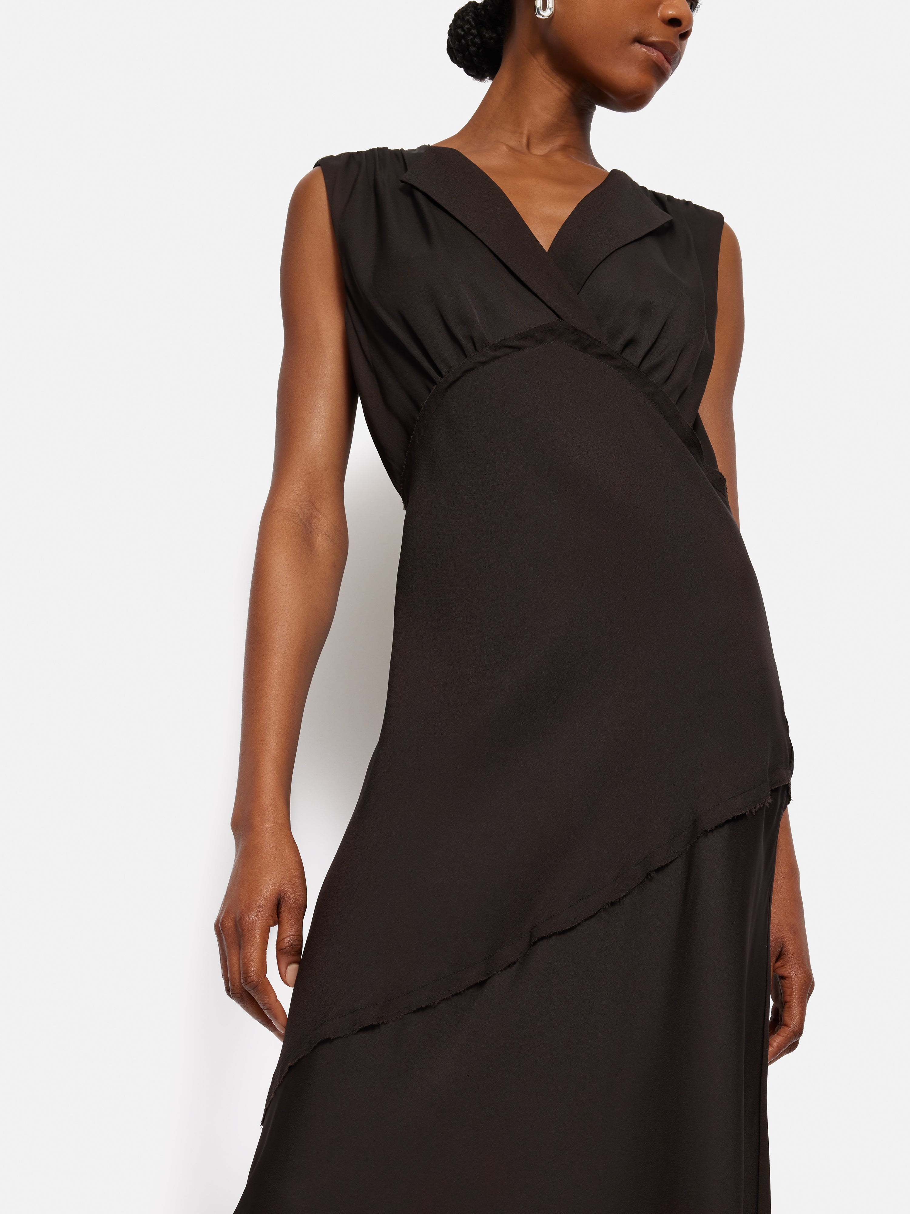 Satin Sleeveless V Neck Dress