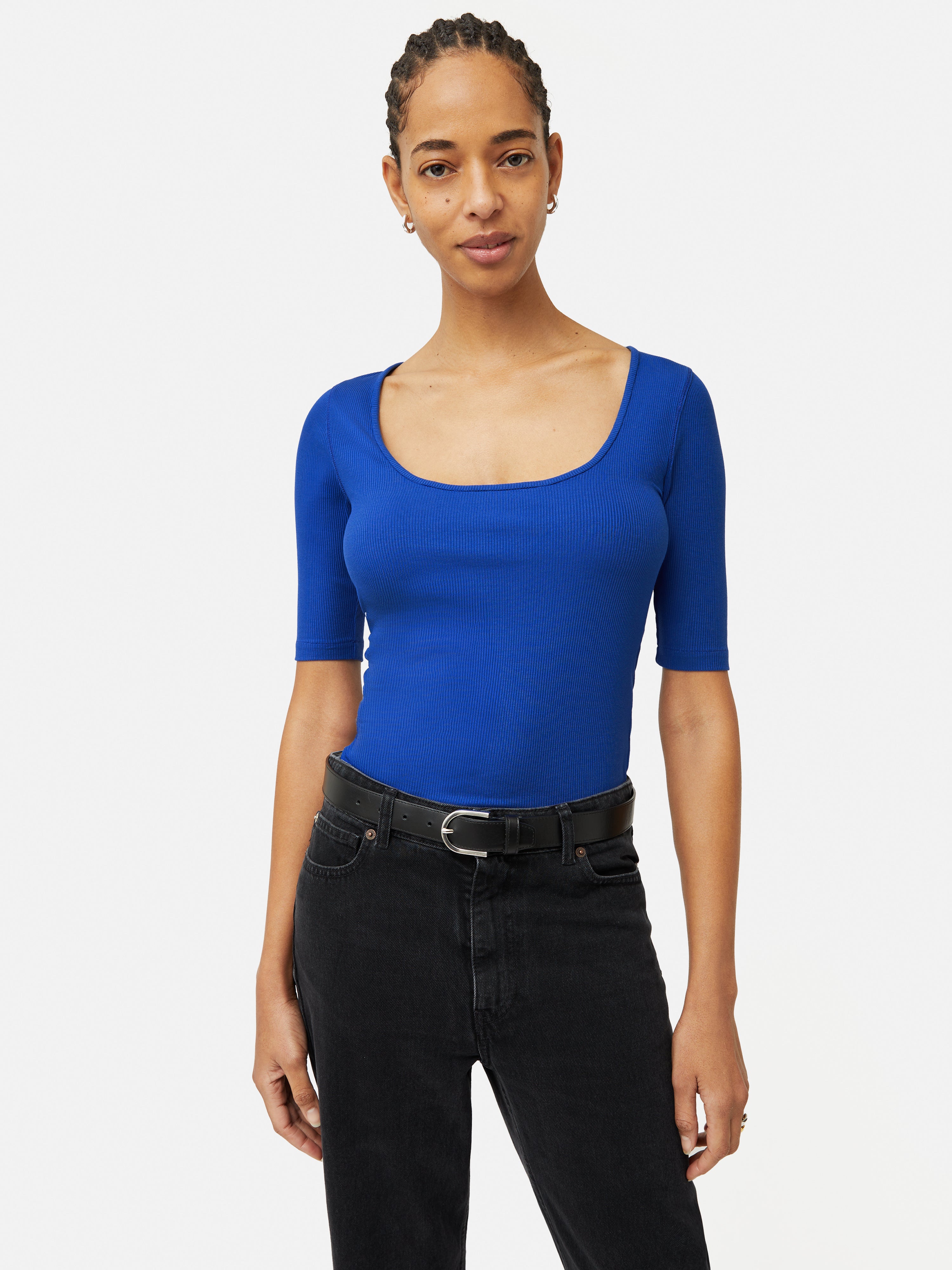 Scoop Neck Rib Top | Blue – Jigsaw