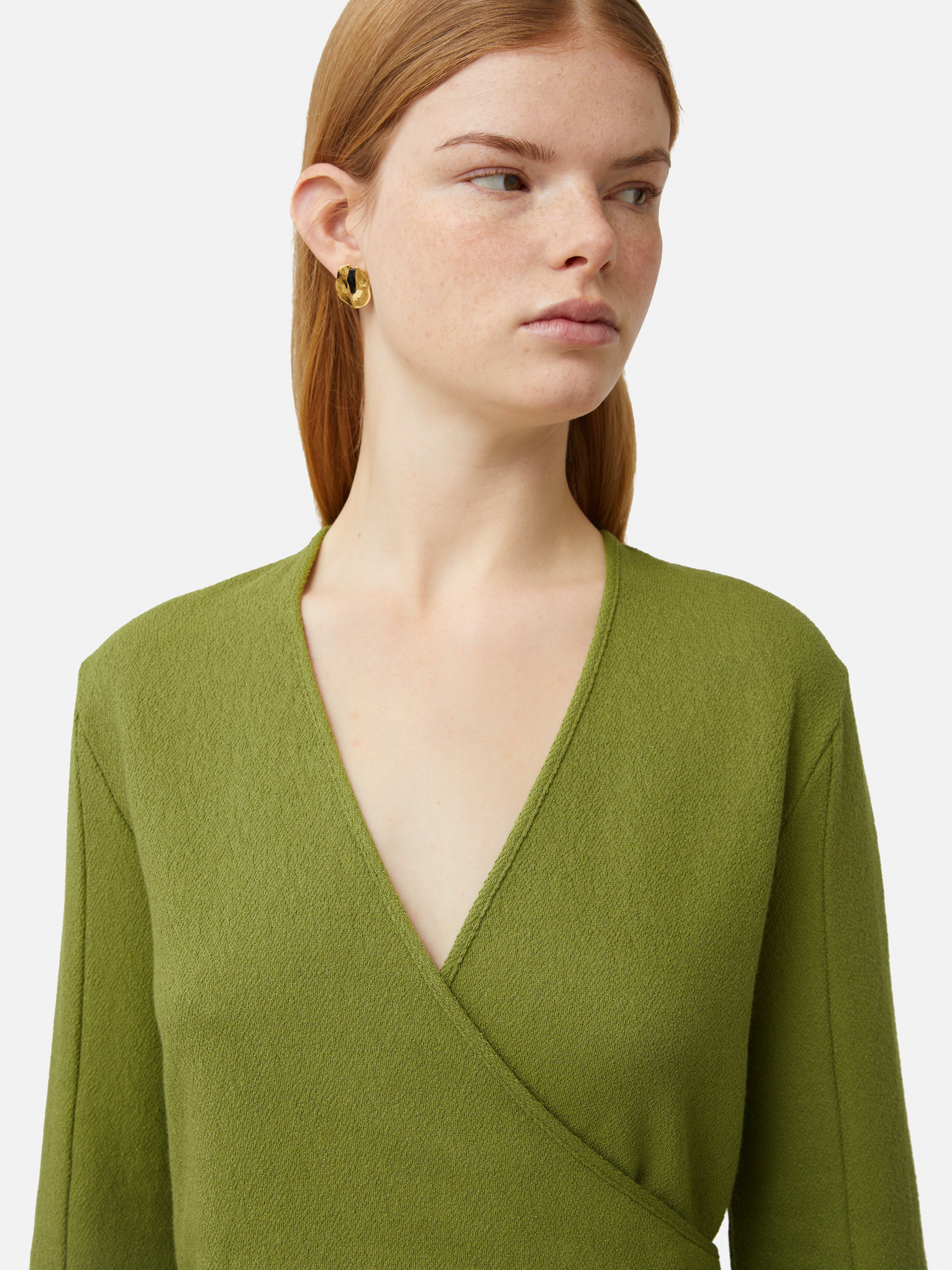 Textured Jersey Wrap Dress | Green Jigsaw Textured Jersey Wrap Dress | Green Jigsaw