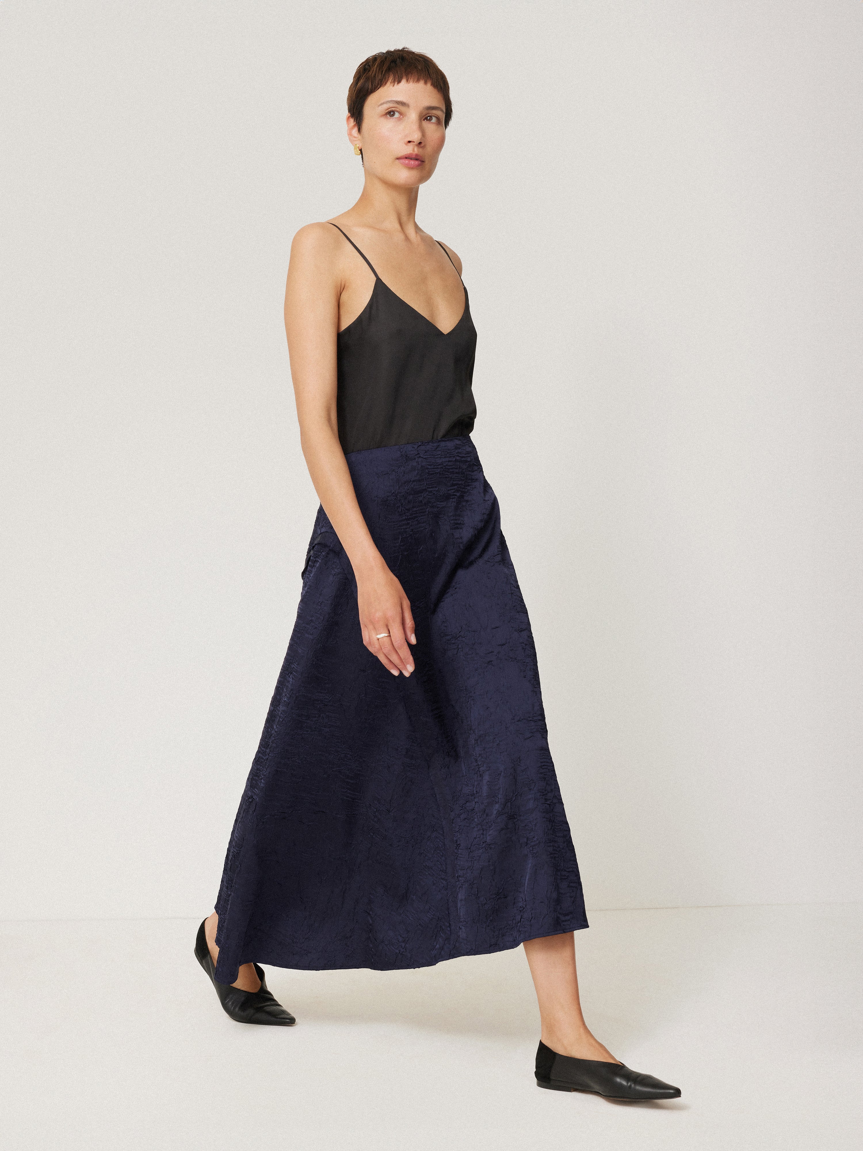 Asymmetric Textured Skirt Navy – Jigsaw - Main Image
