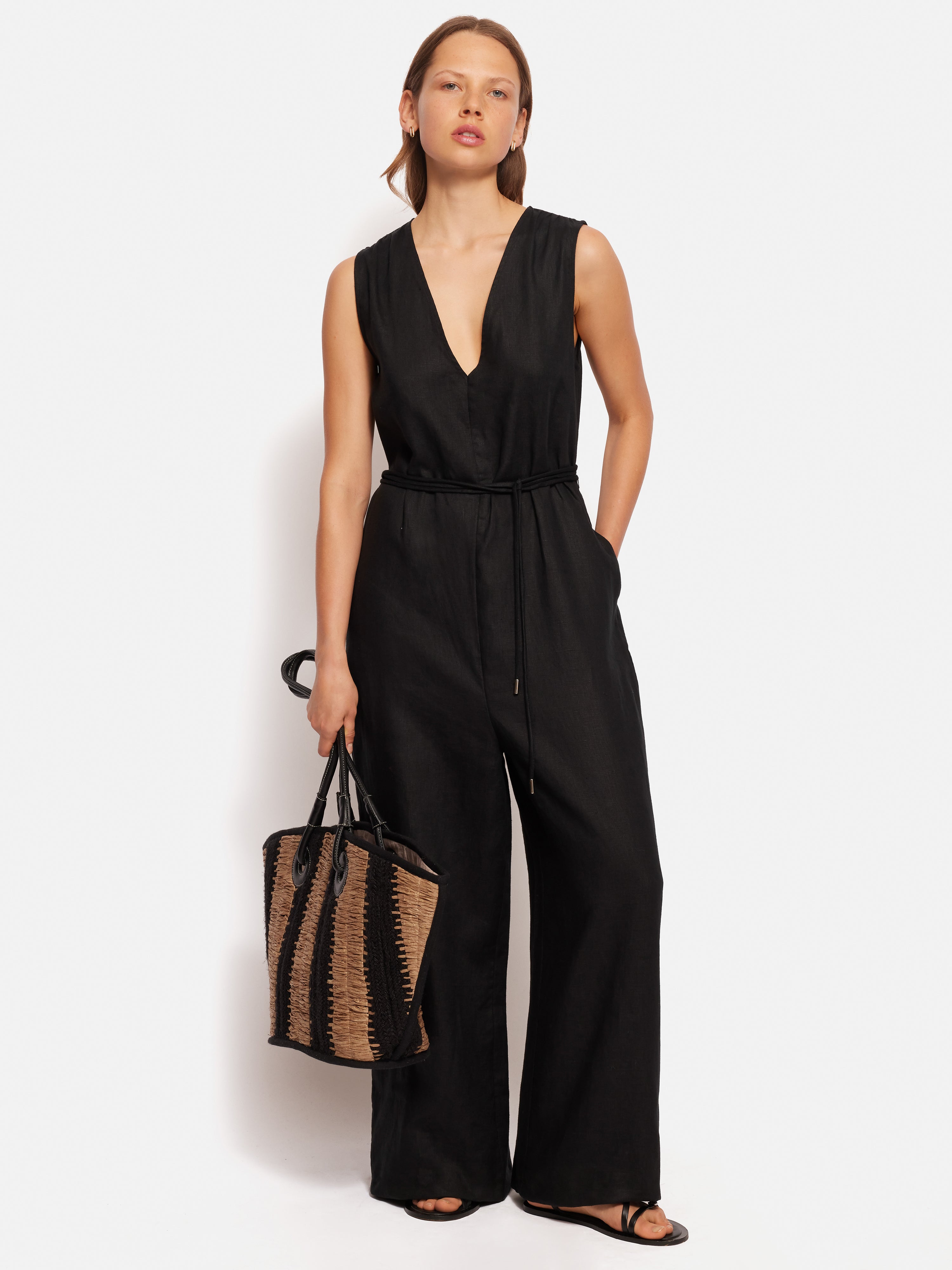 Linen Sleeveless Jumpsuit Black – Jigsaw