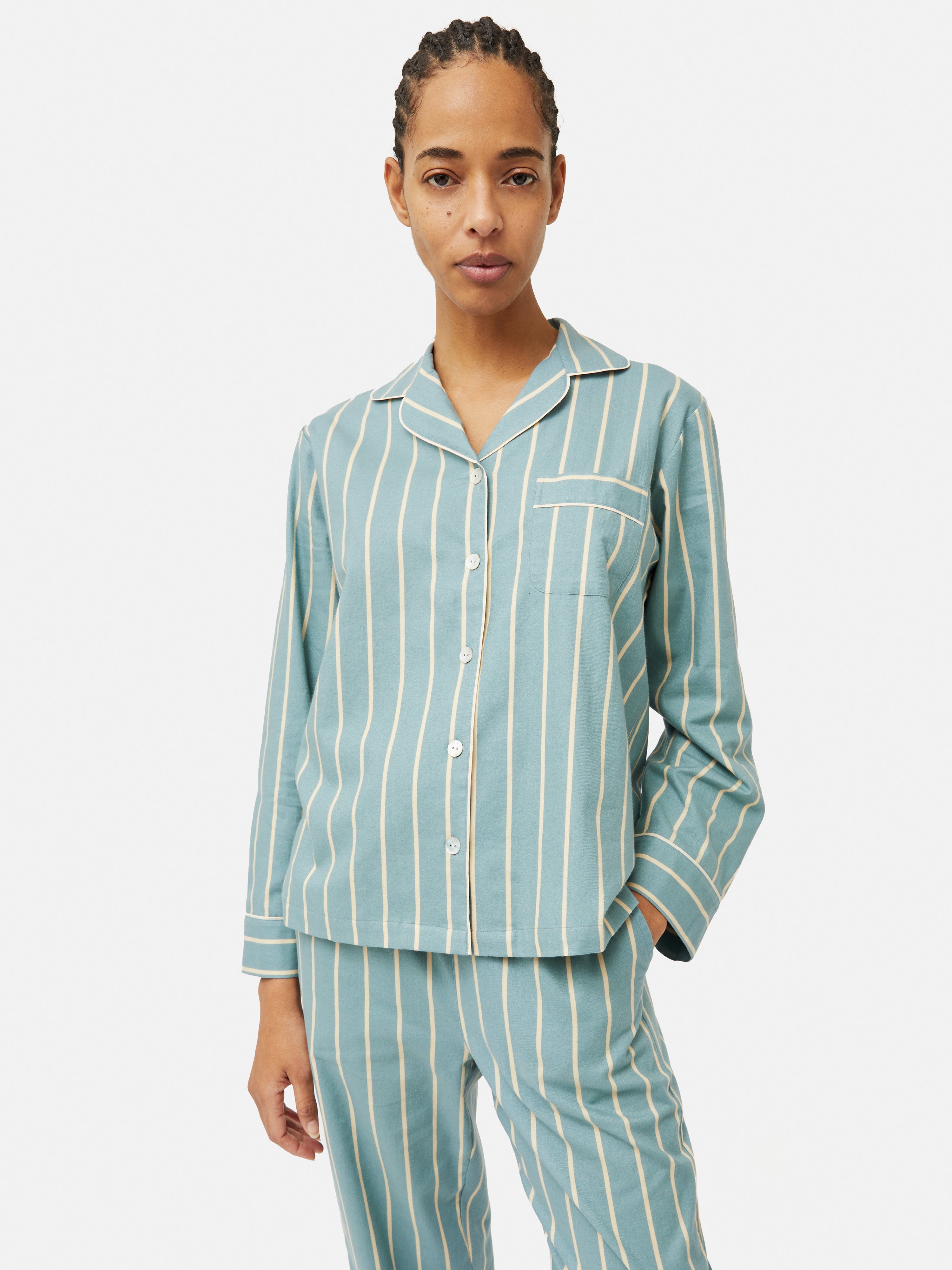 Brushed Twill Stripe Pyjamas Blue Jigsaw