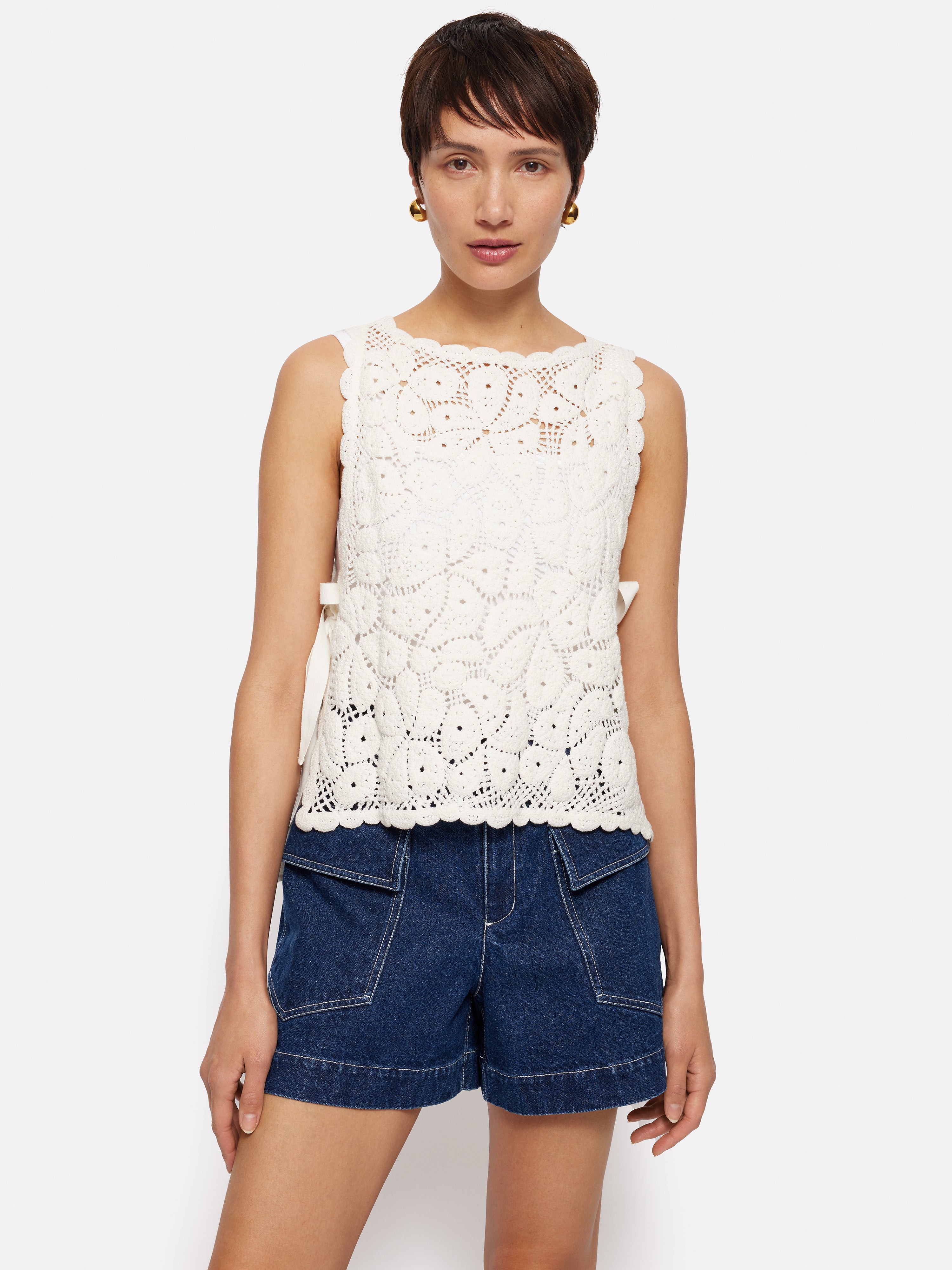 Embroidered Tank with Picot Stitching