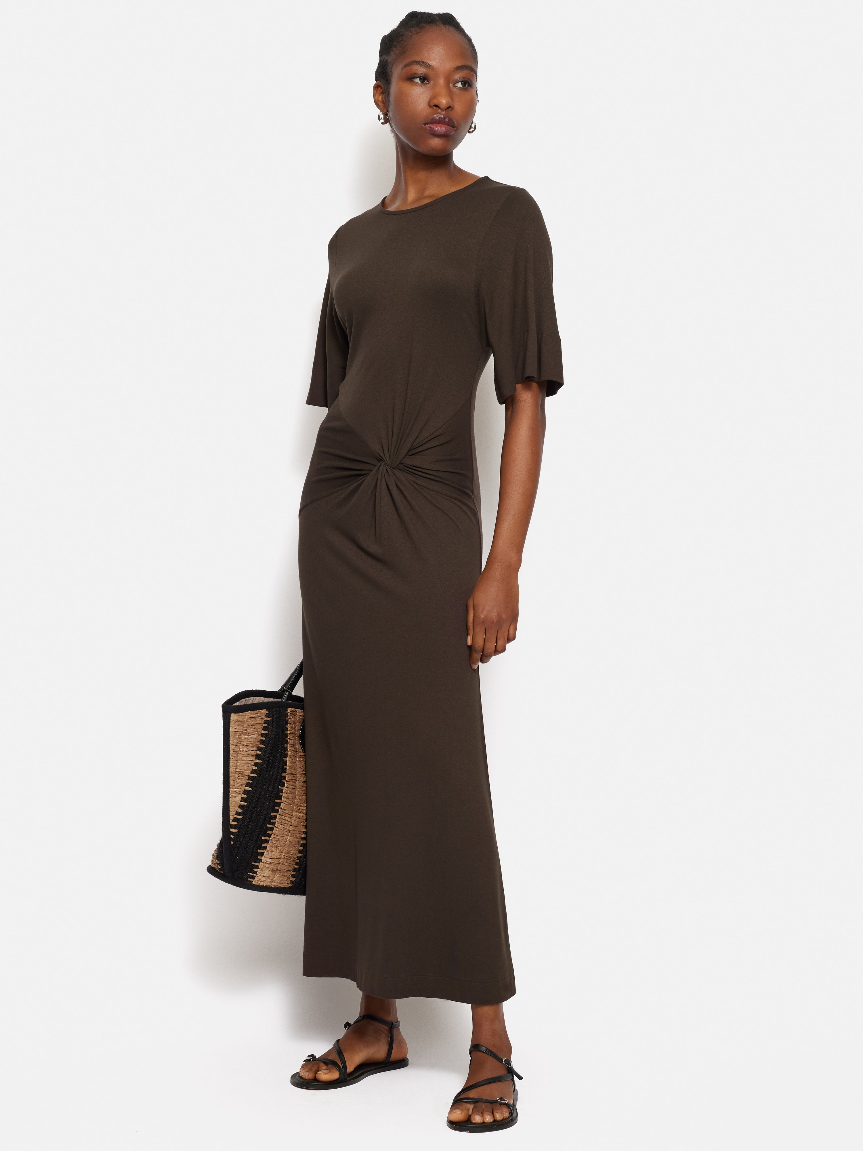 Twist Front Dress | Brown Jigsaw Twist Front Dress | Brown Jigsaw