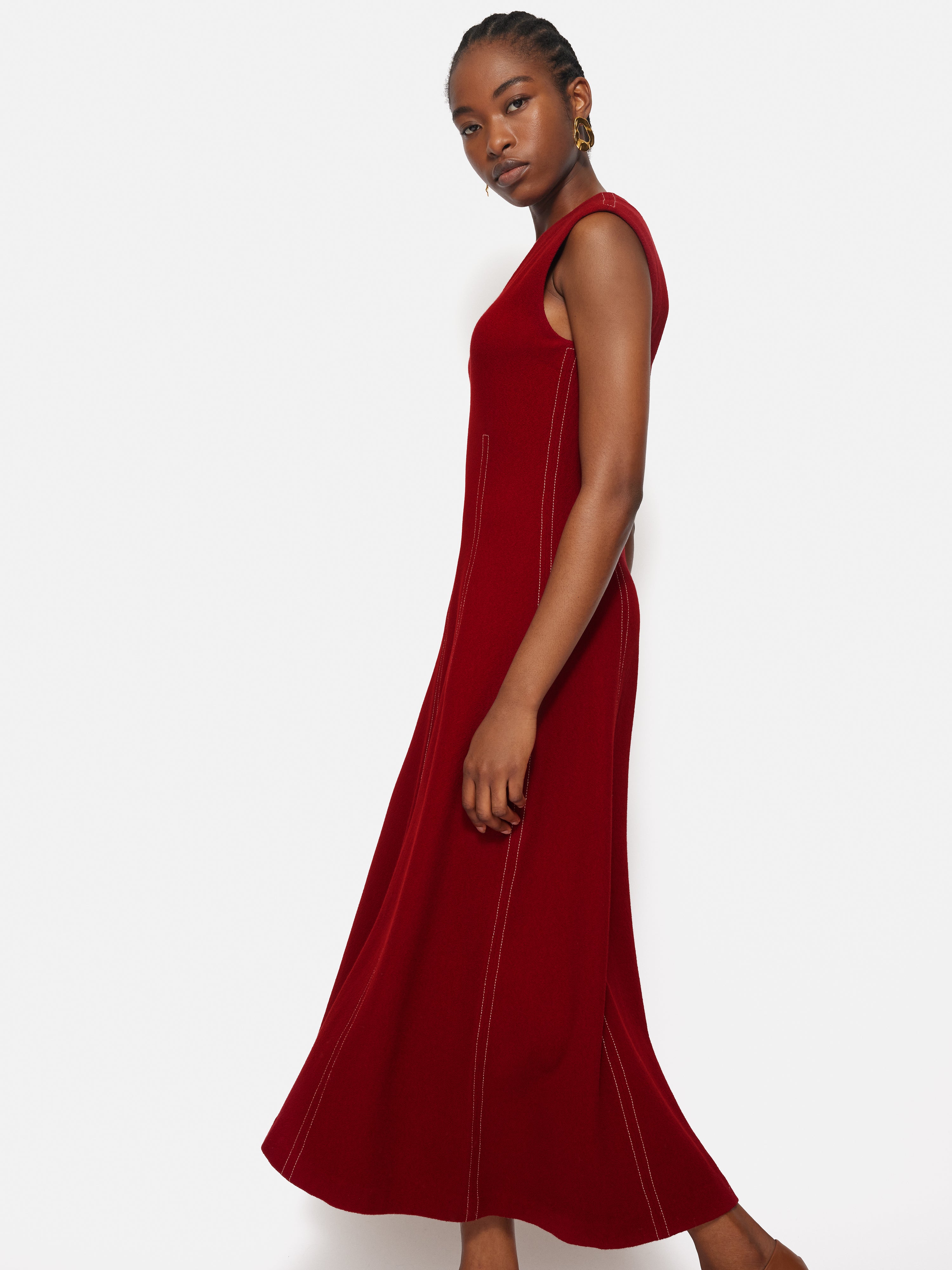 Sleeveless Stitched Dress Red – Jigsaw