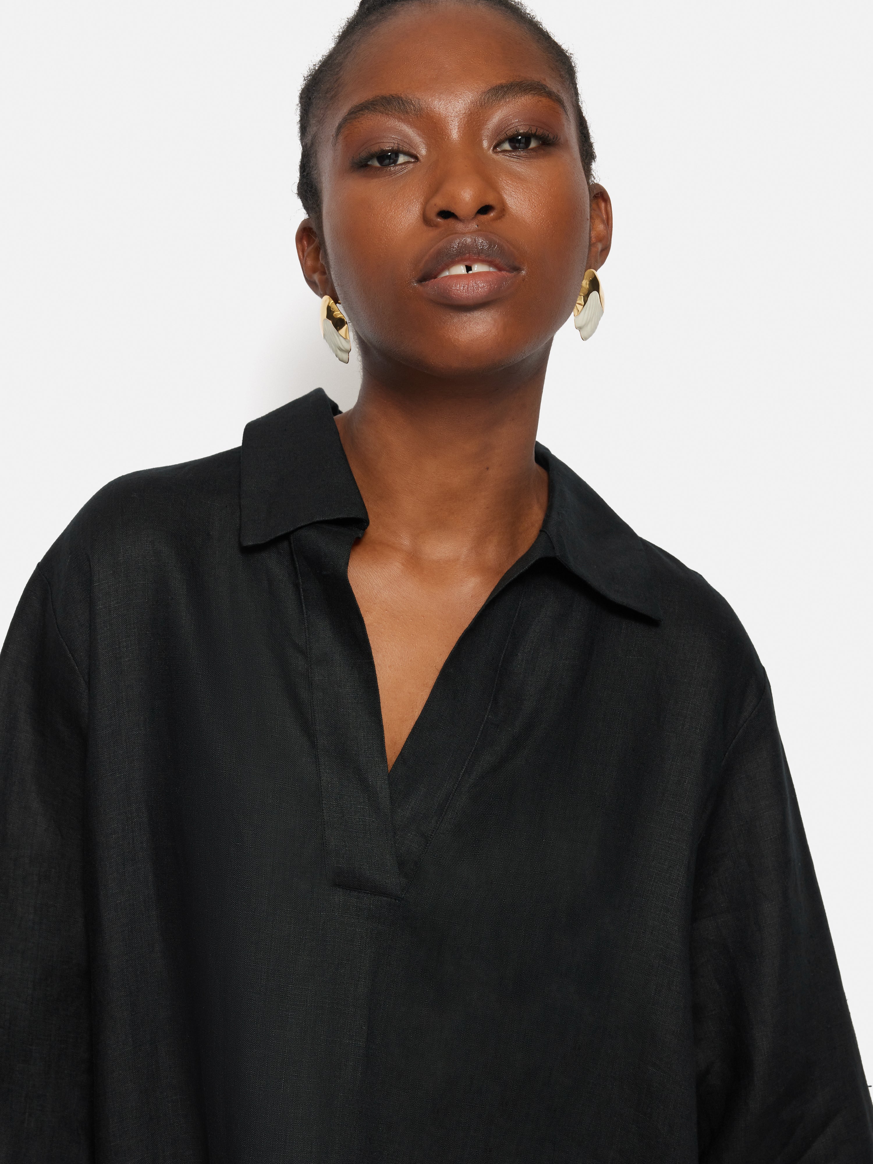 Linen Tunic Shirt Dress Black Jigsaw