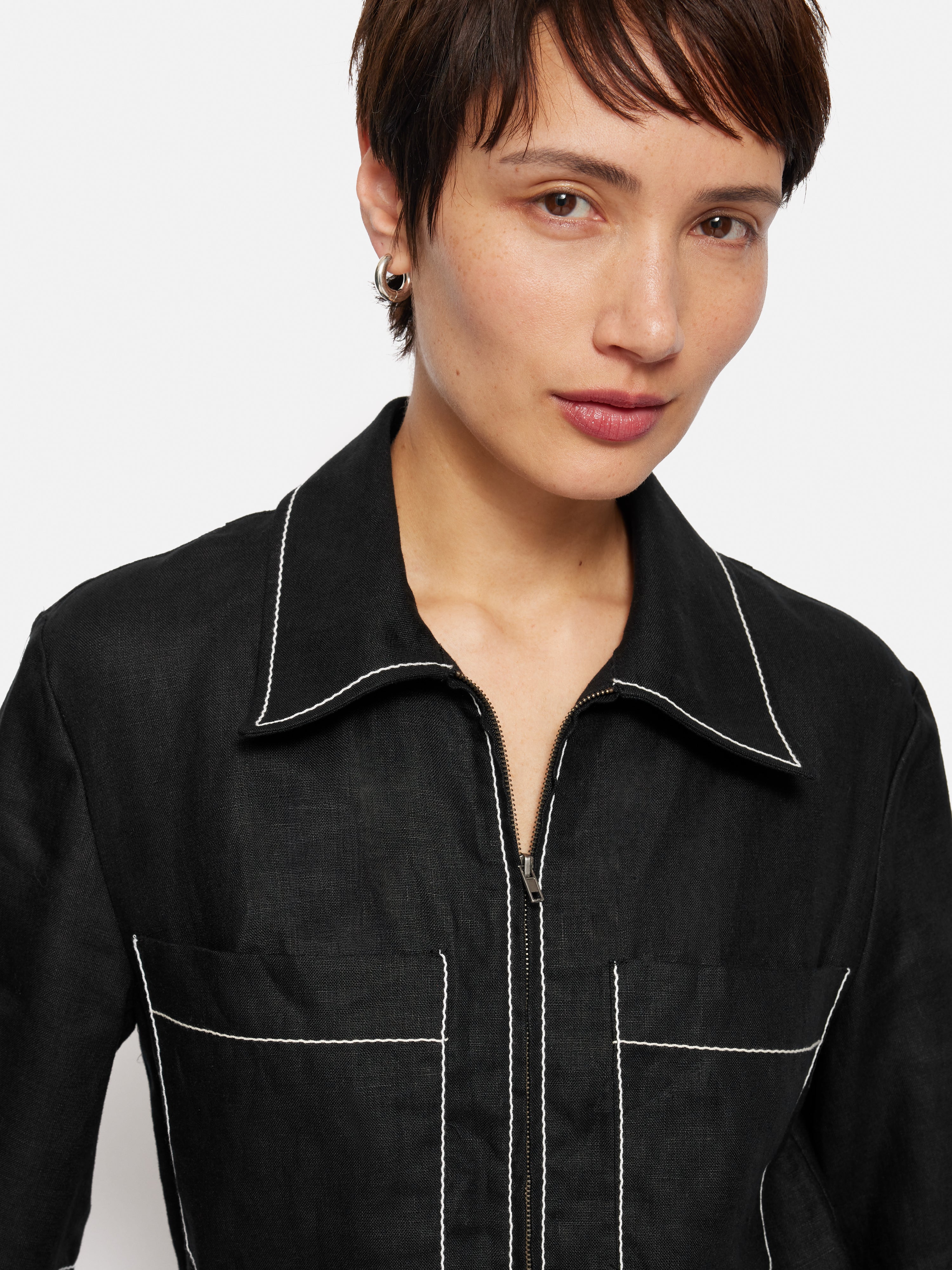 Black Cotton Strapless Contrast Stitching Jumpsuit