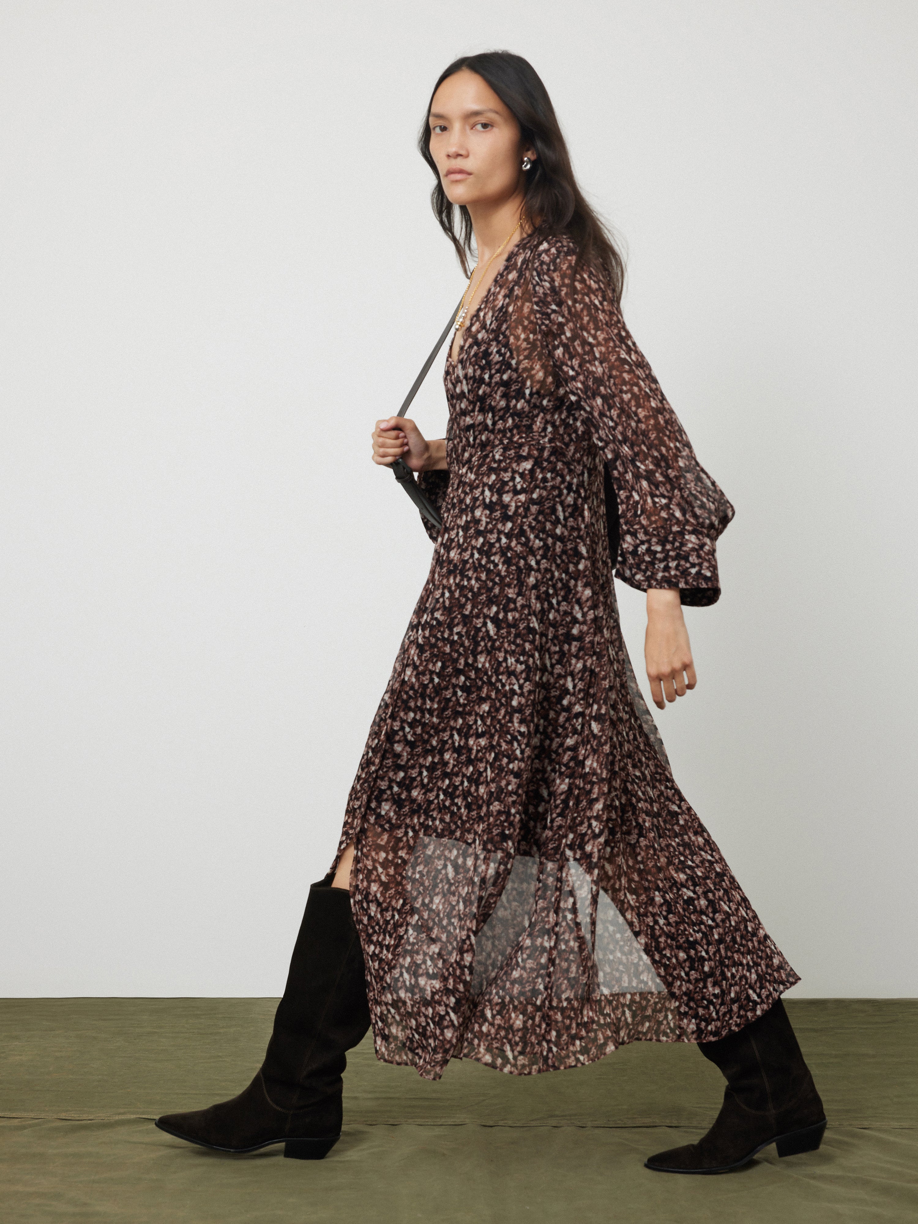 jigsaw brown dress Satin Crepe Midi Dress