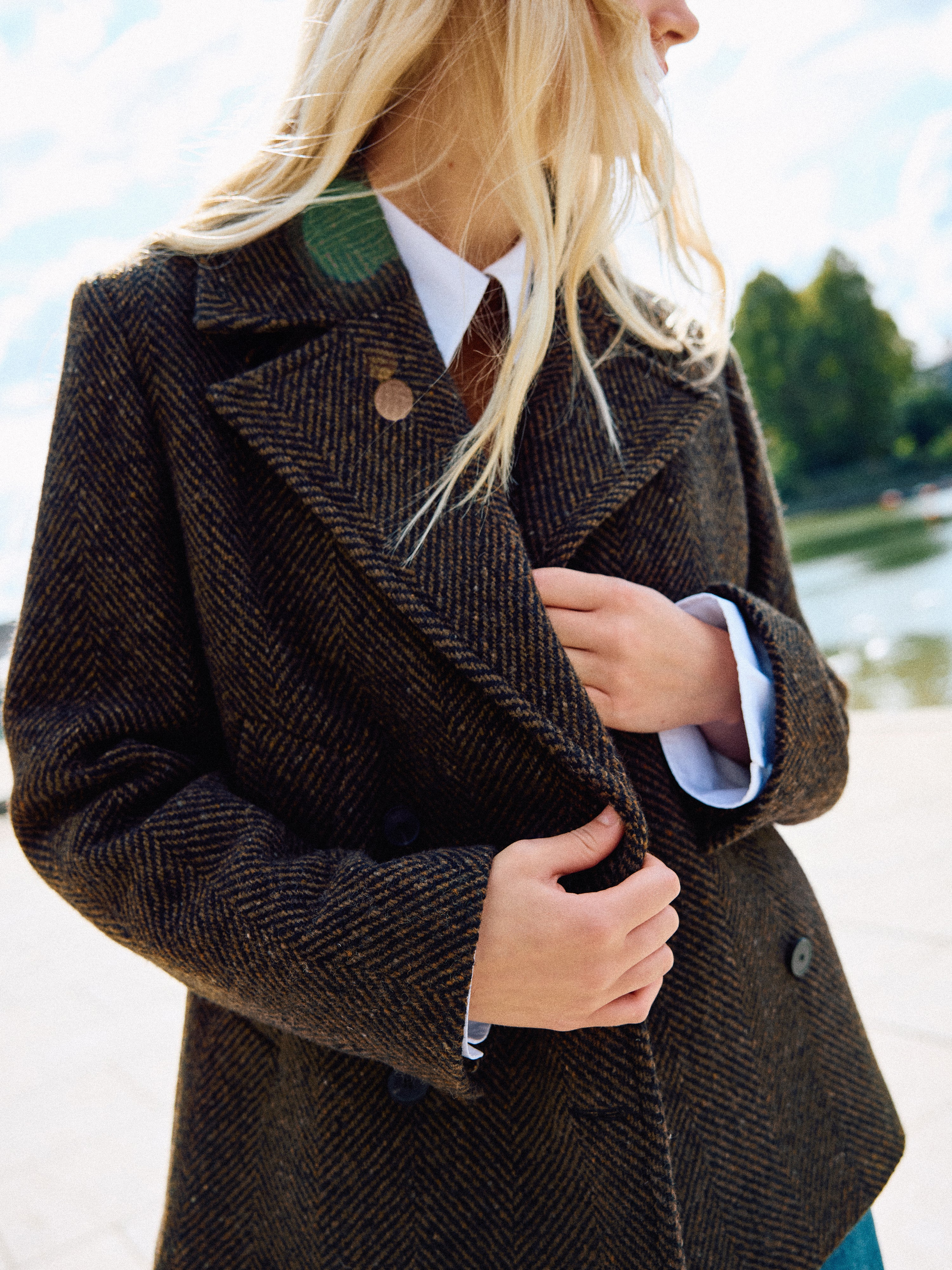 Alba Wool Herringbone Pea Coat | Brown – Jigsaw