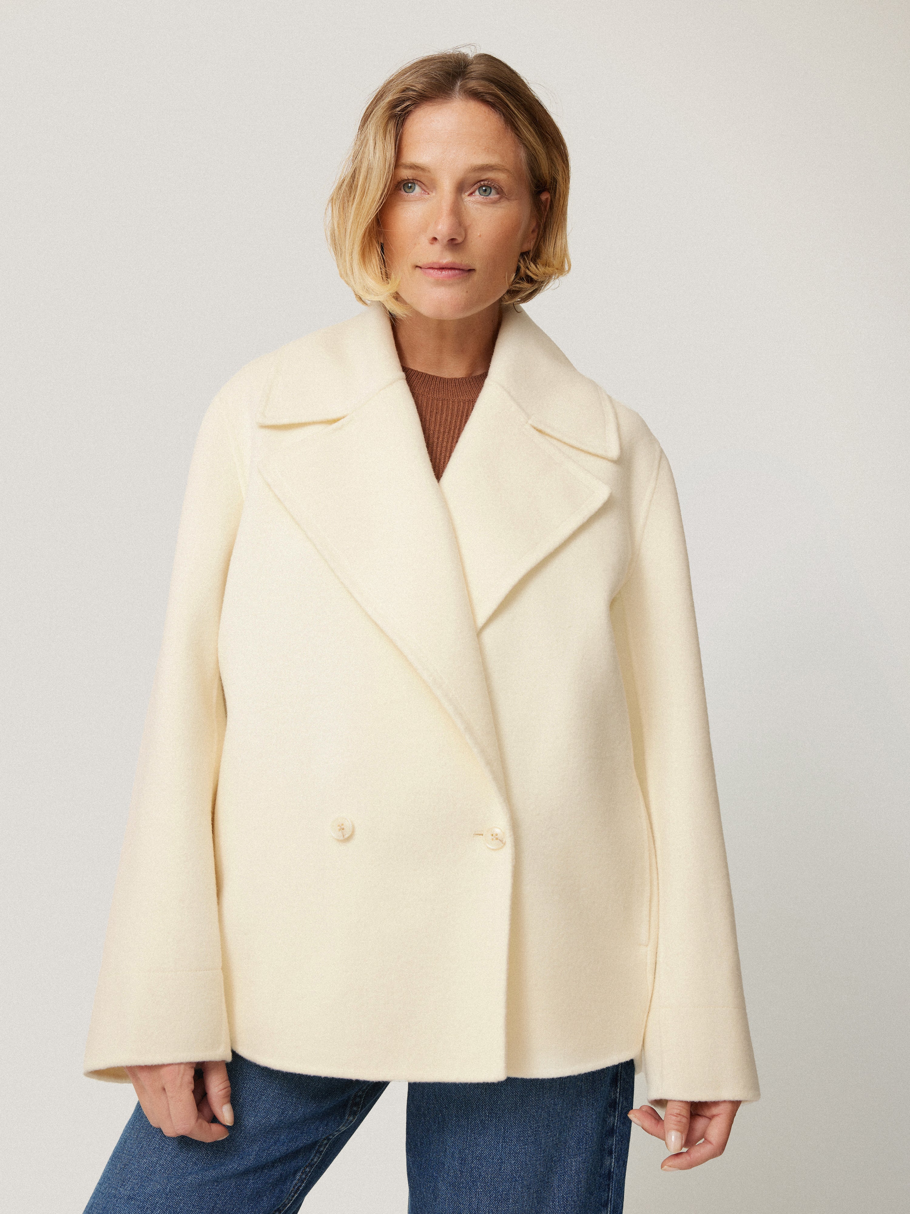 Wool Double Faced Short Coat Ivory – Jigsaw