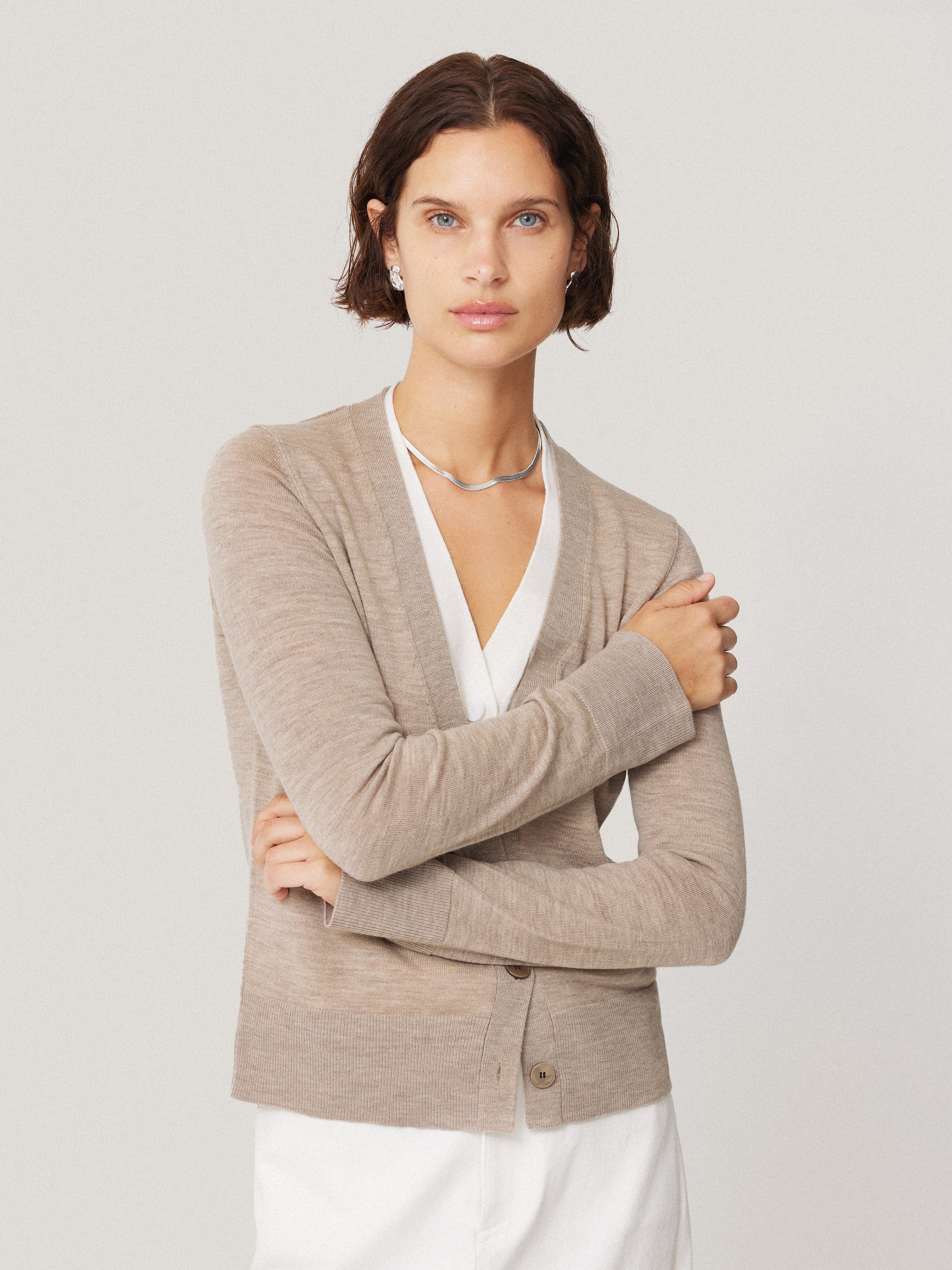 Merino Double Front Cardigan | Stone – Jigsaw