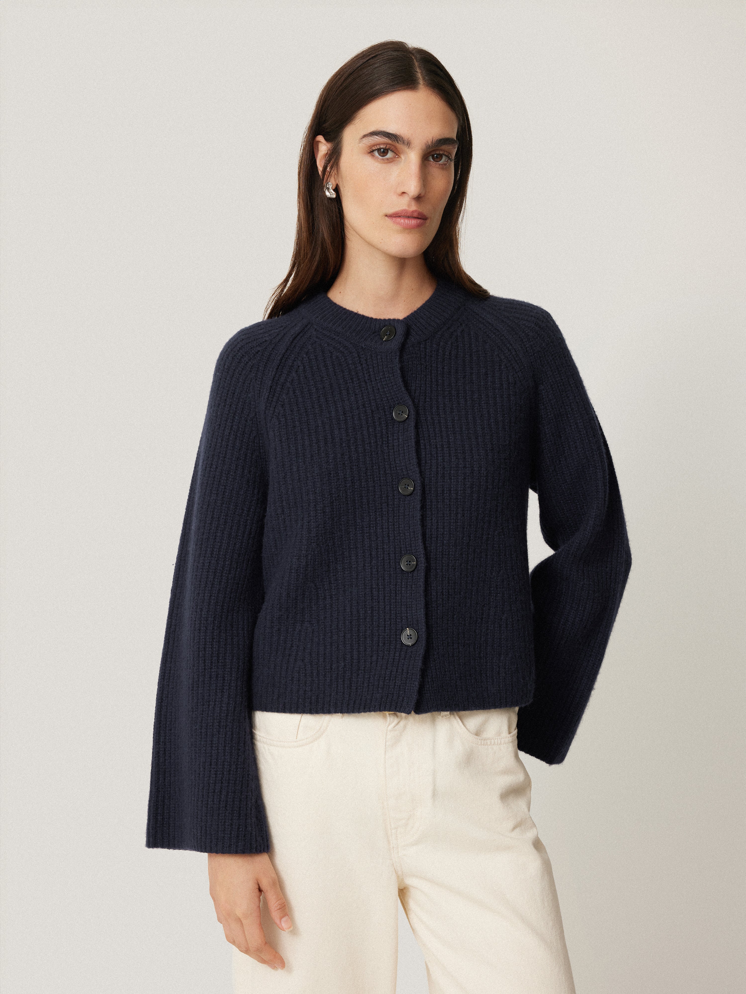 Wool Cashmere Blend Rib Cardigan Navy – Jigsaw