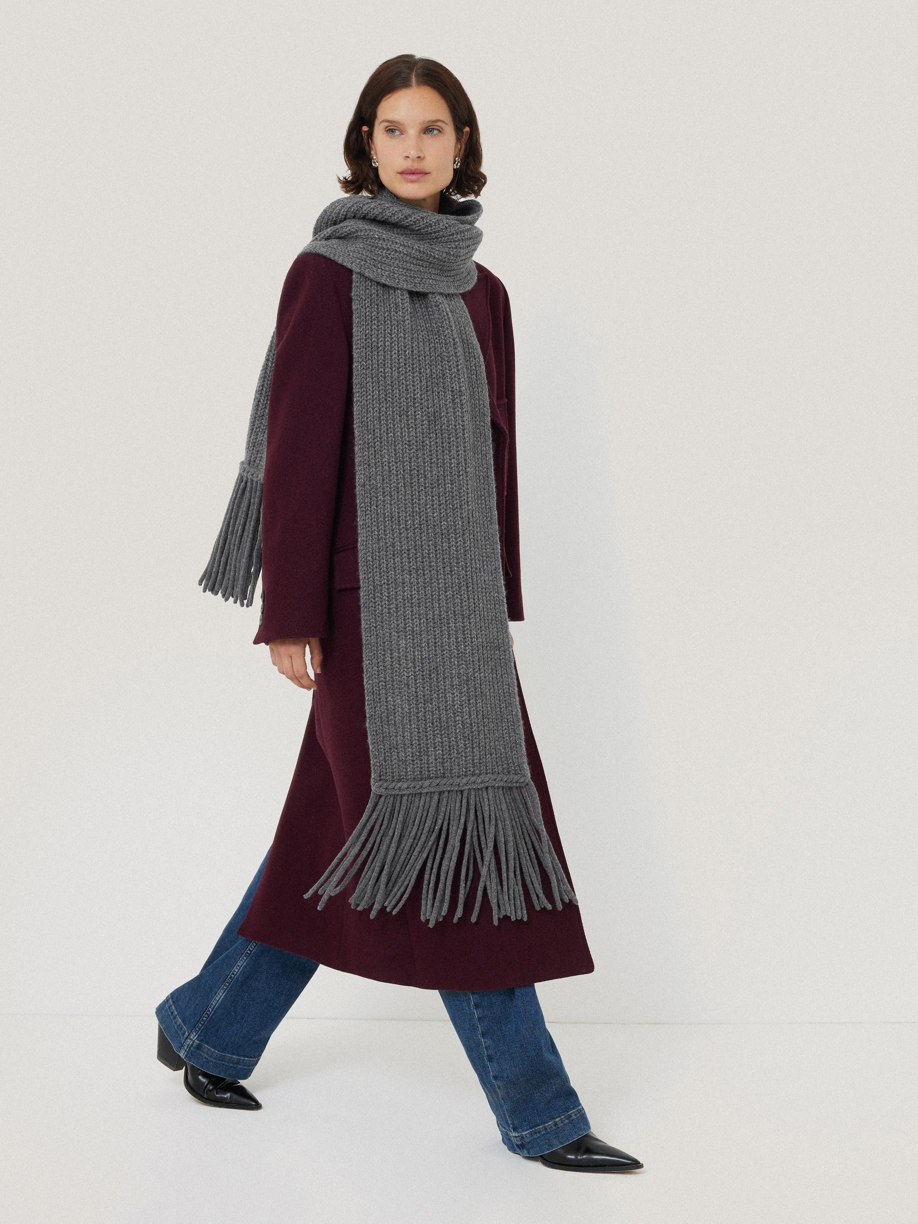 Chunky Fringed Scarf | Grey – Jigsaw