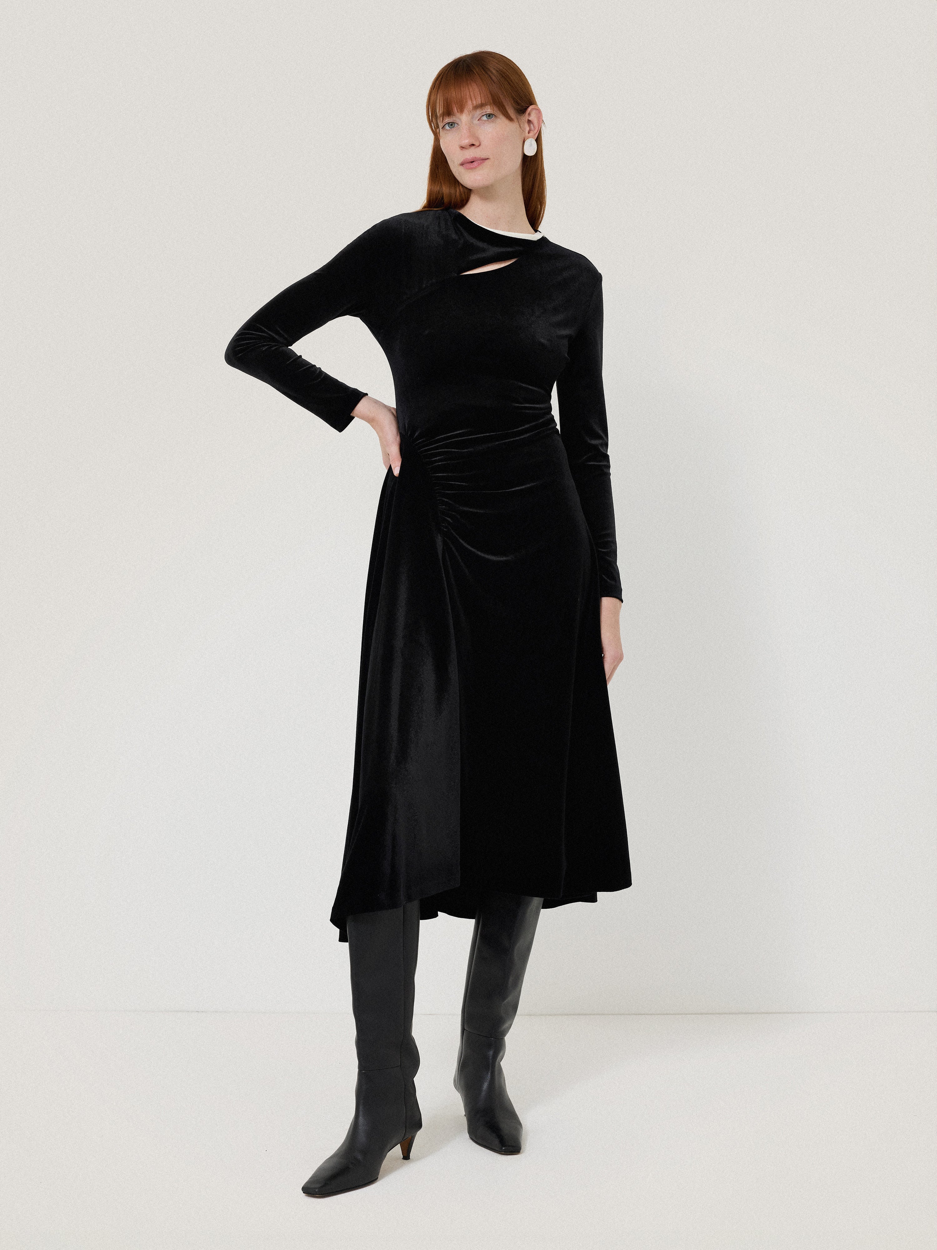 Velvet Ruched Dress Black – Jigsaw