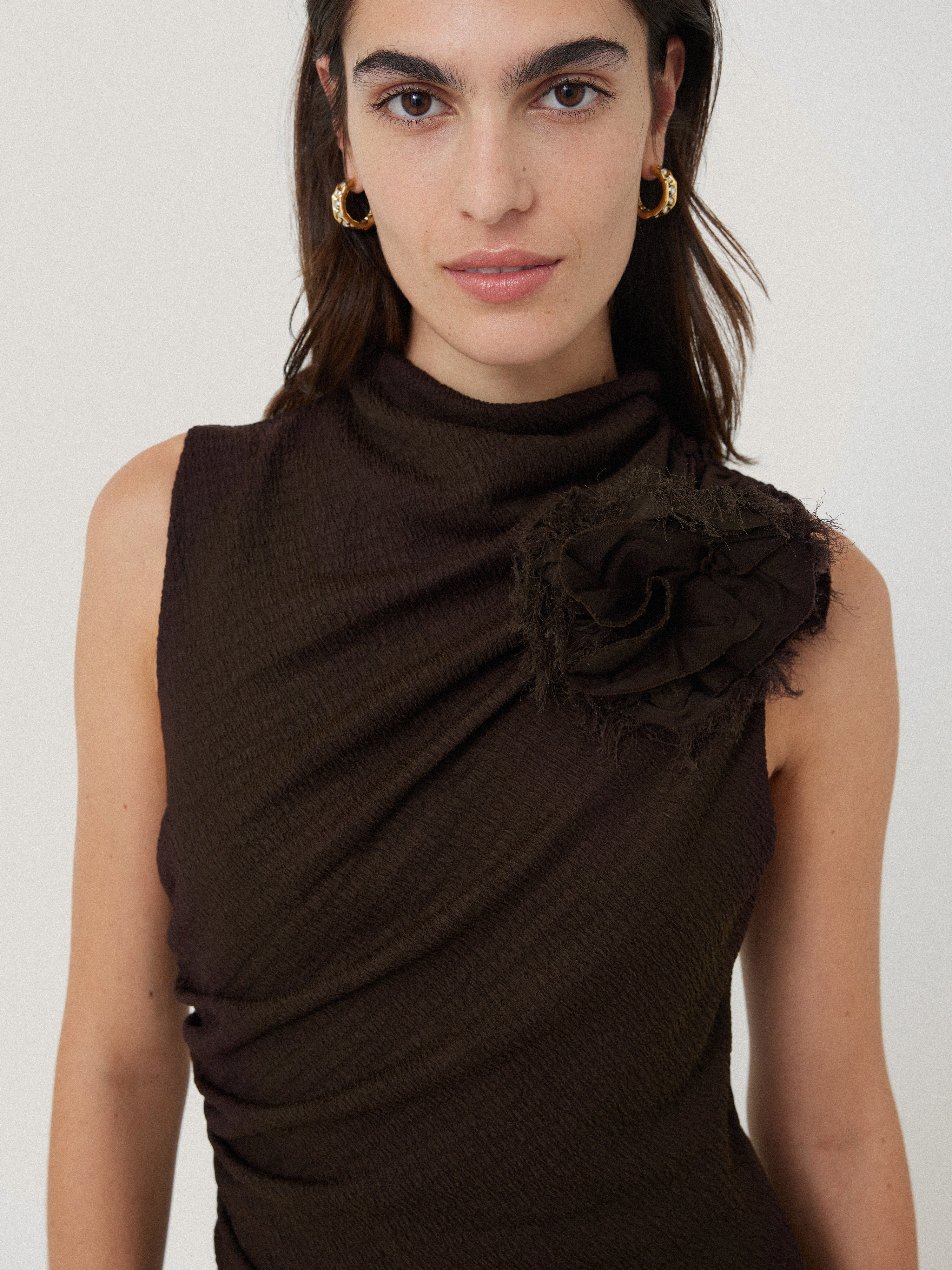 Crinkle Ruched Corsage Dress