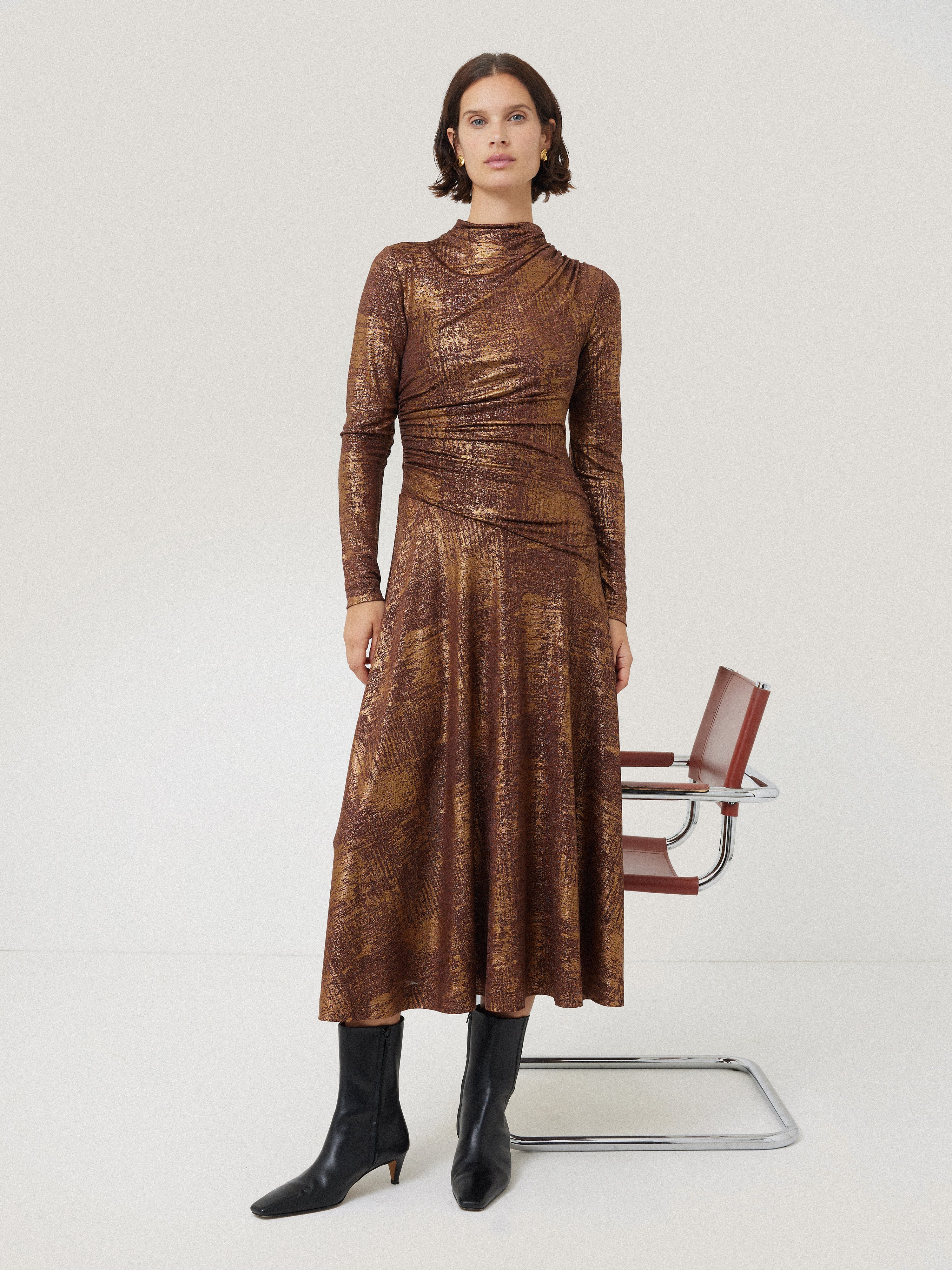 Brushed Bronze Draped Dress