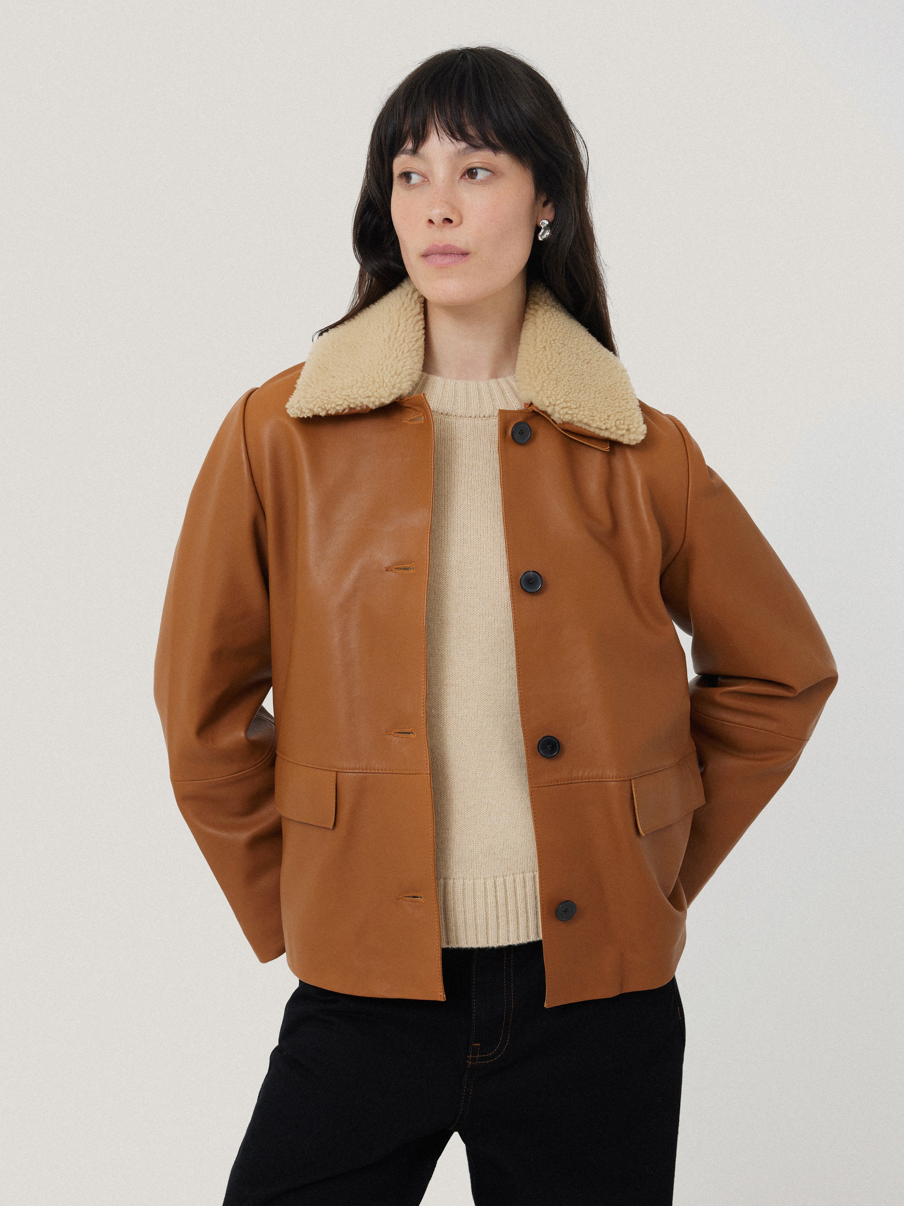 Leather Cropped Jacket Ginger – Jigsaw