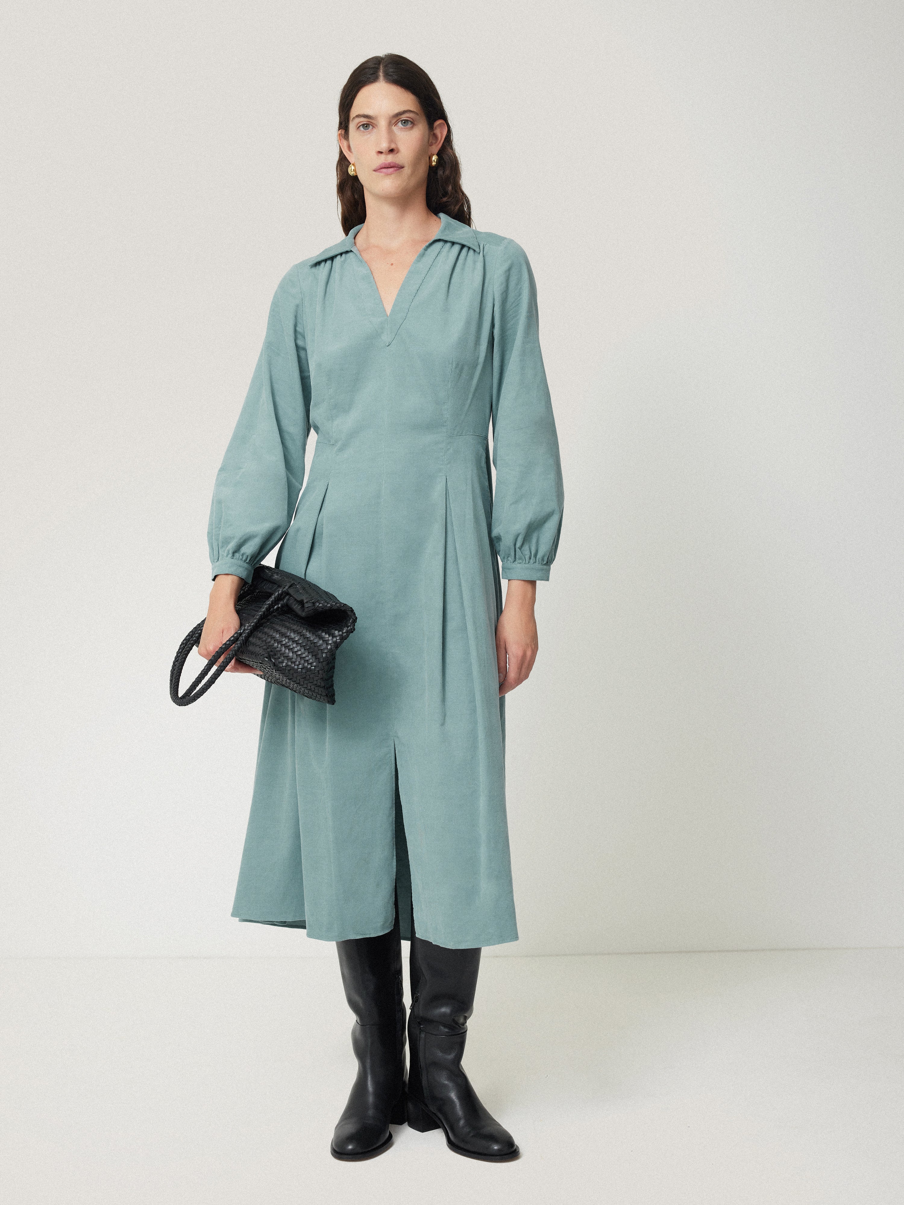 Corduroy V Neck Dress | Blue – Jigsaw