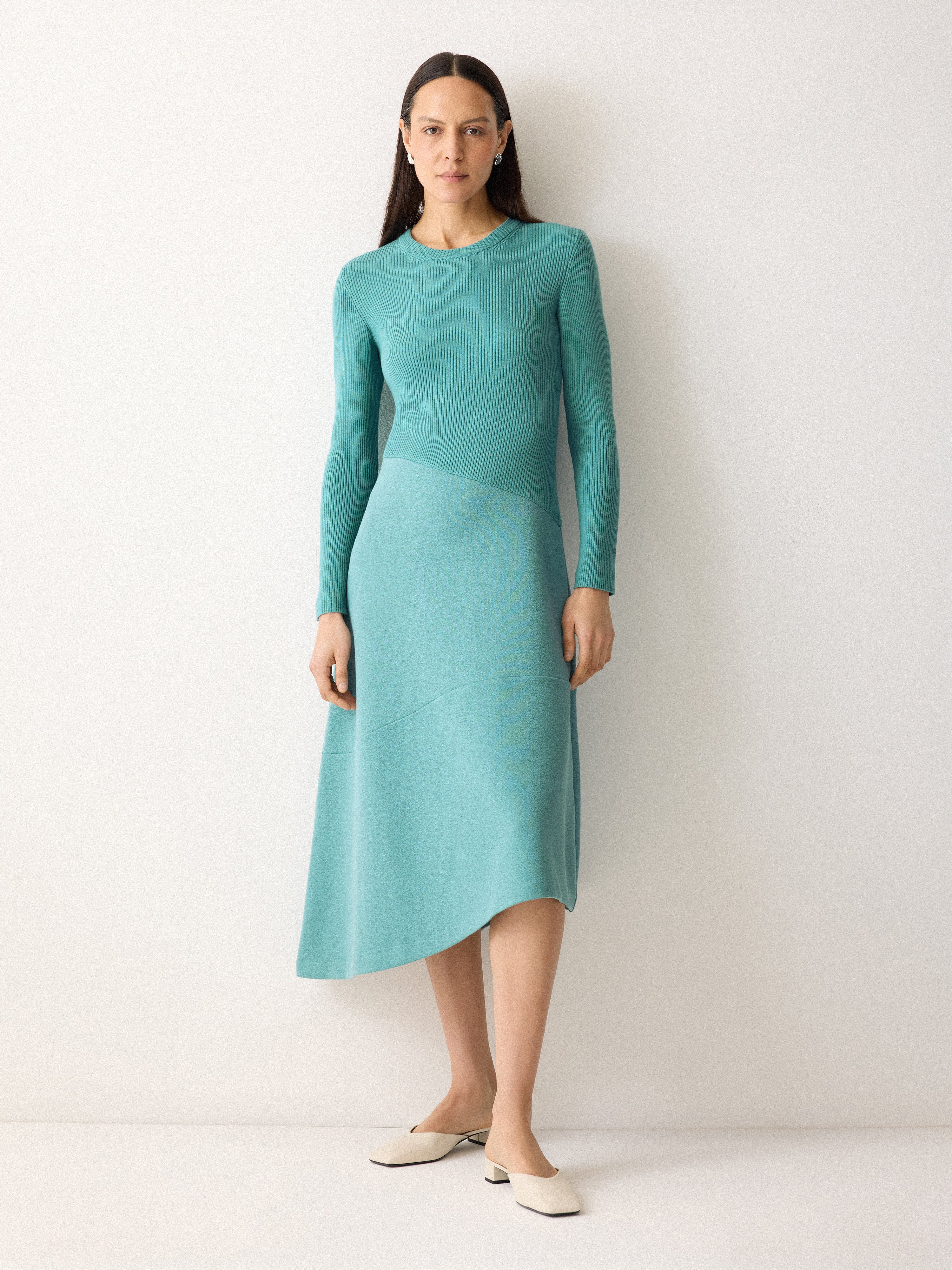 Mixed Media Panelled Dress Blue – Jigsaw - Main Image