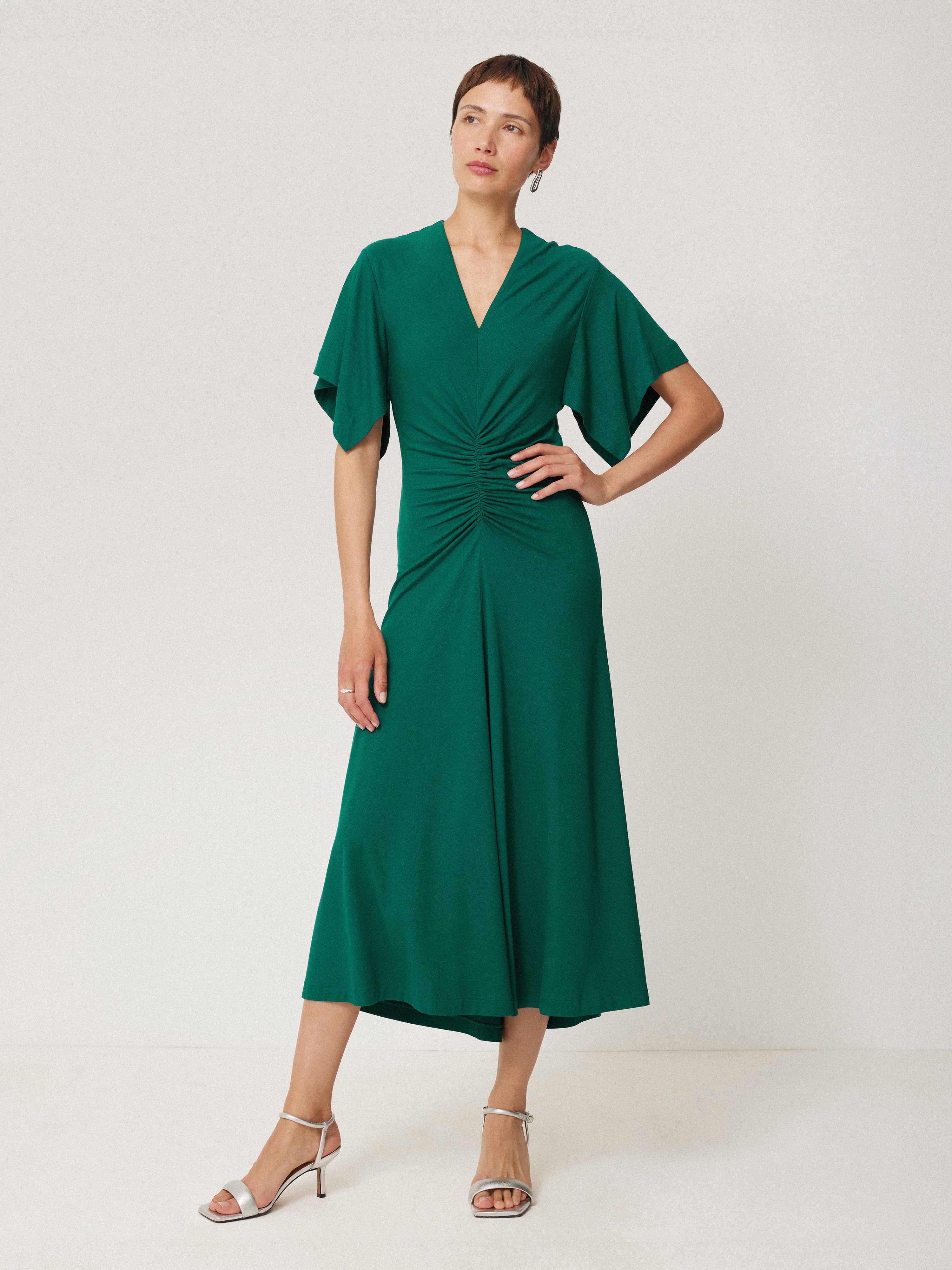 green jigsaw dress Cotton Stitched Pleat Dress