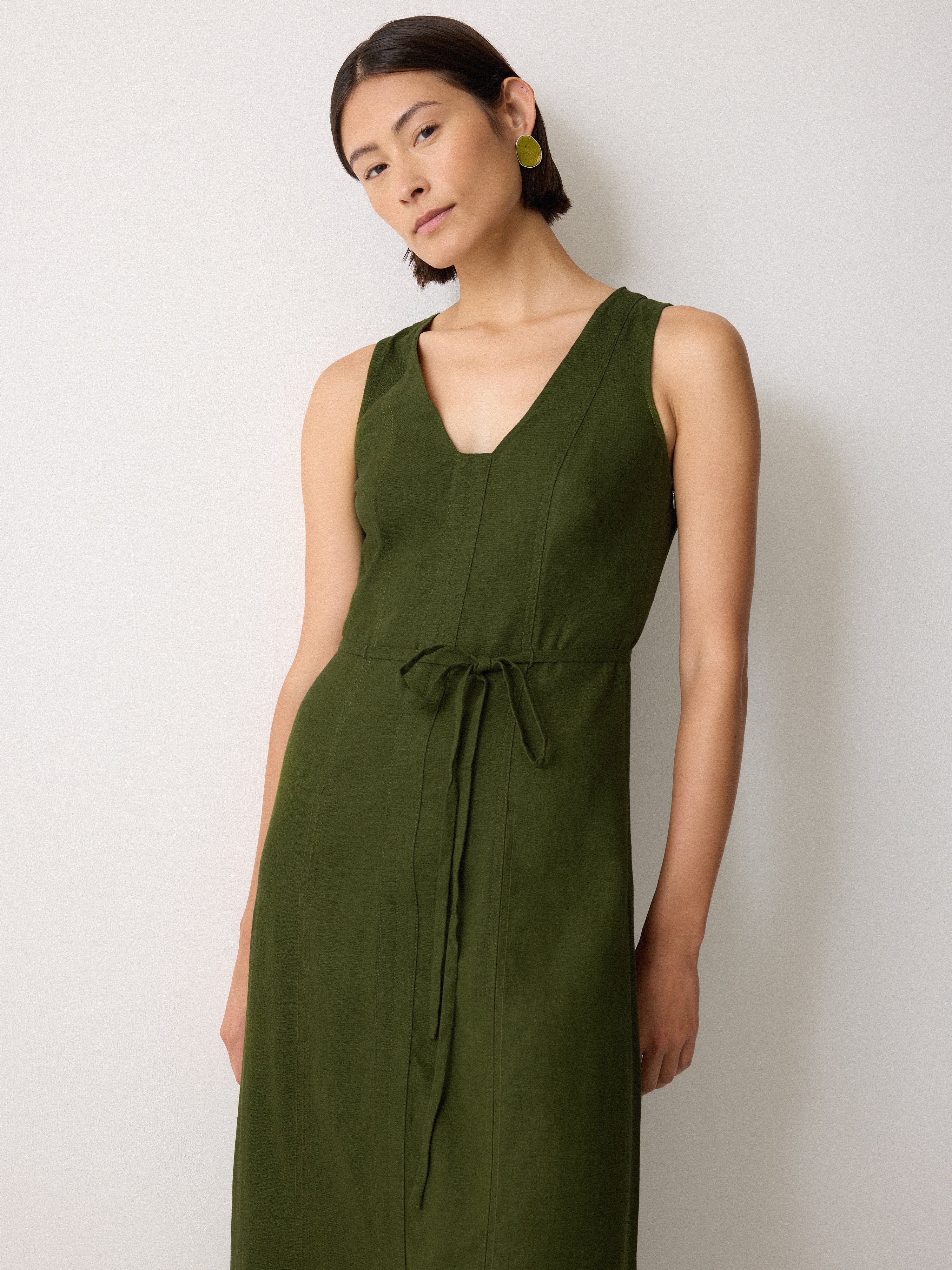 Linen Viscose Stitch Dress Green – Jigsaw