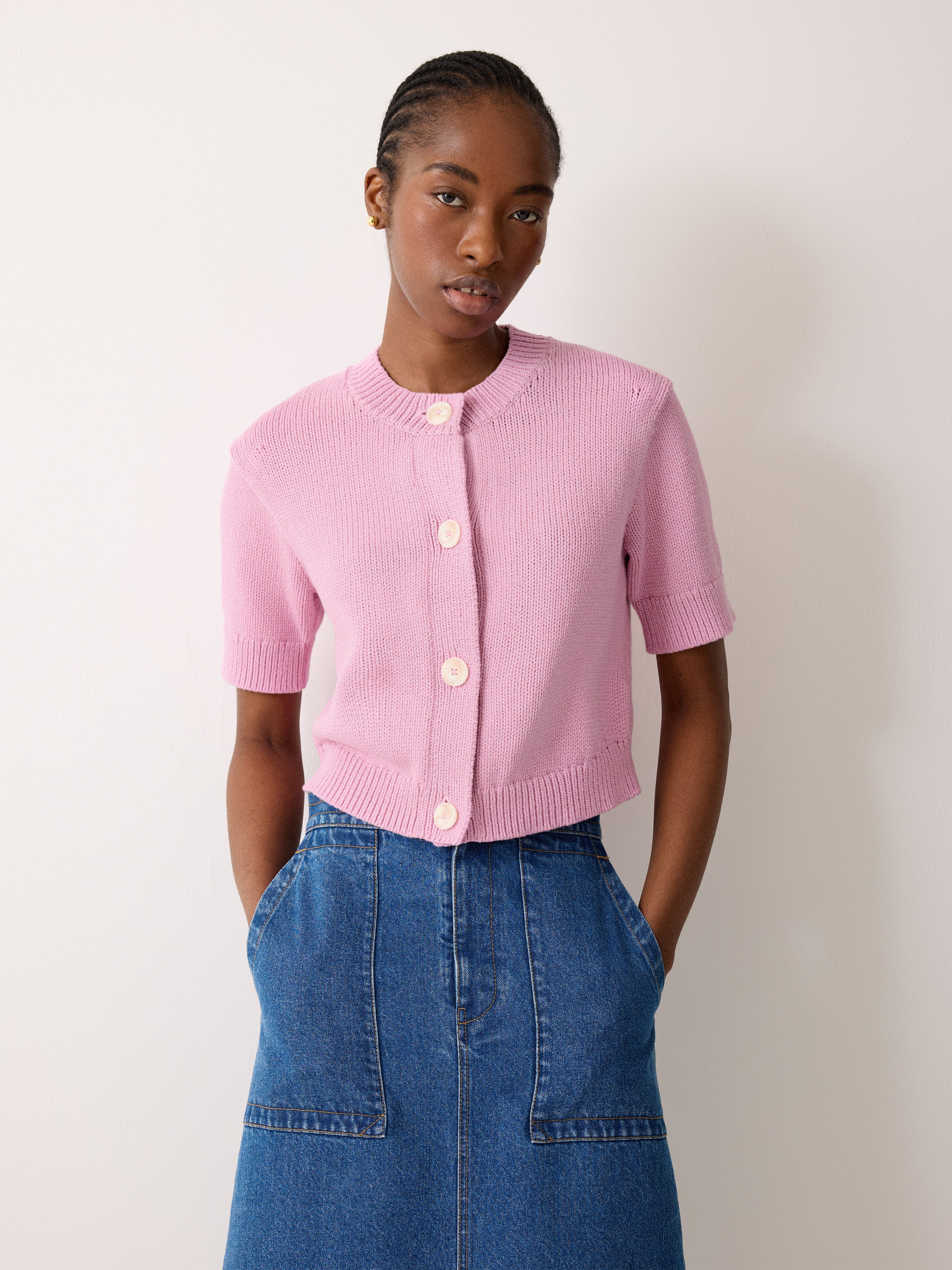 Short Sleeve Cardi Top | Pink – Jigsaw