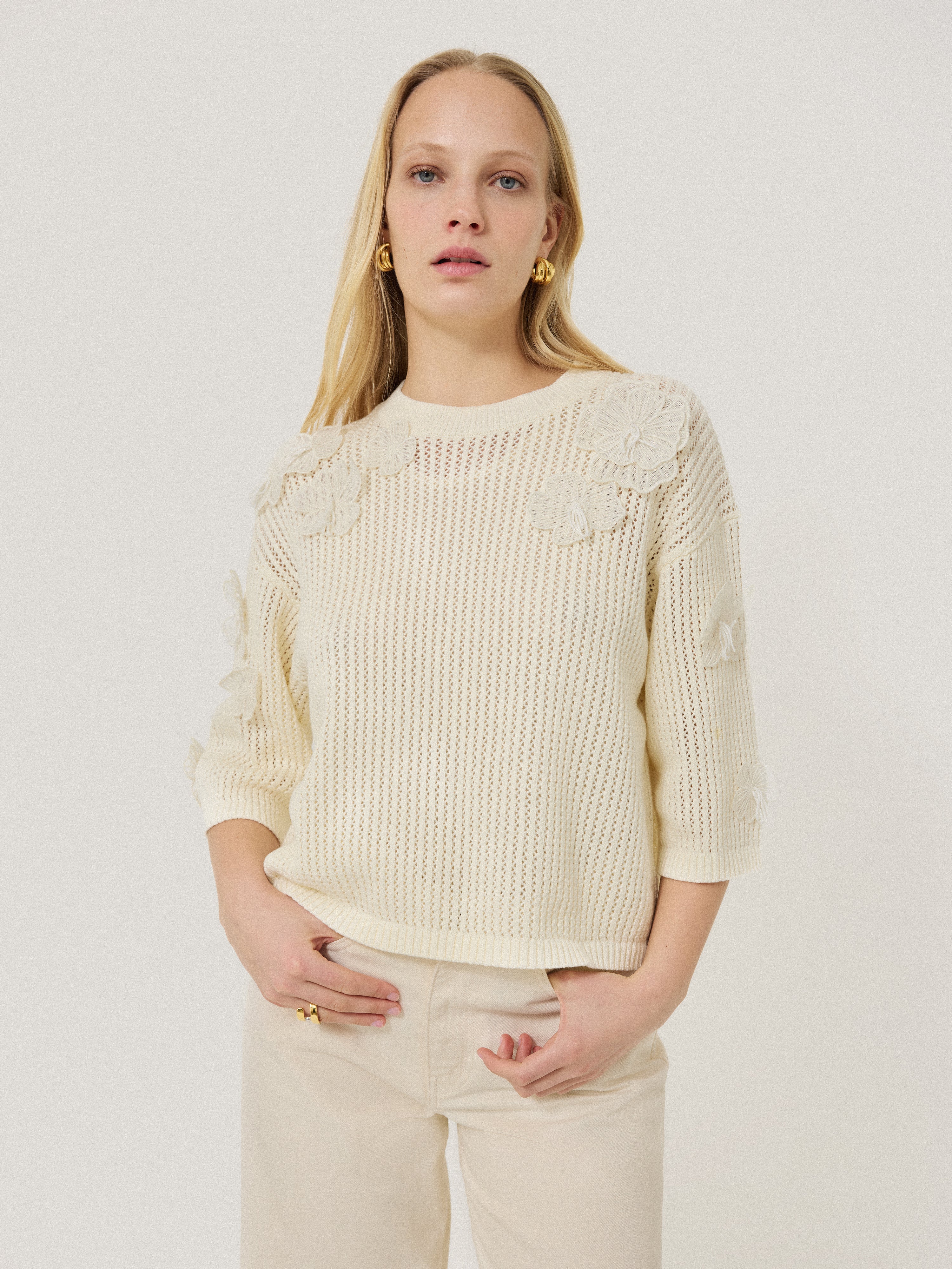 Floral Applique Knit Top | Cream – Jigsaw