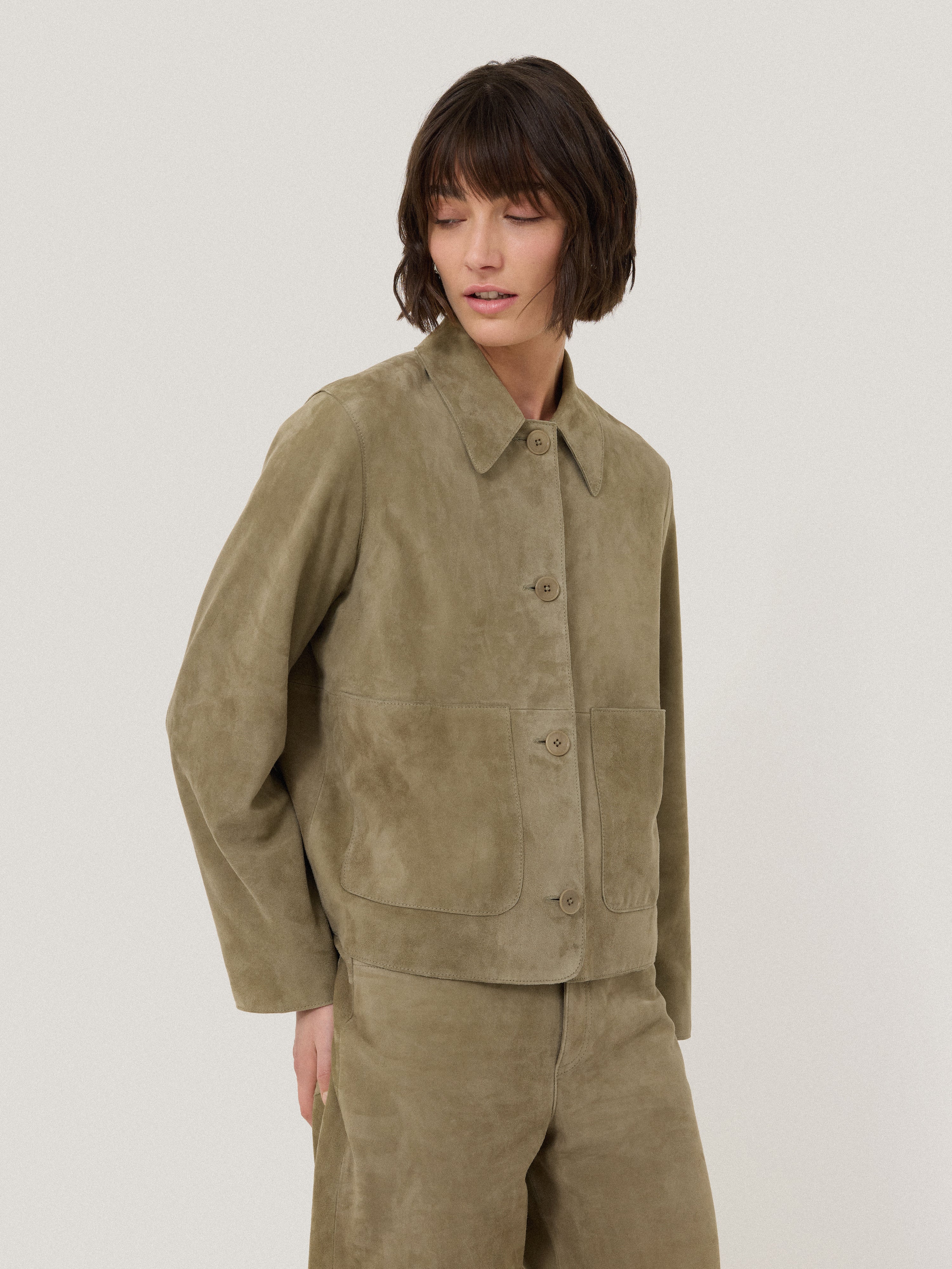 Suede Cropped Jacket Green – Jigsaw