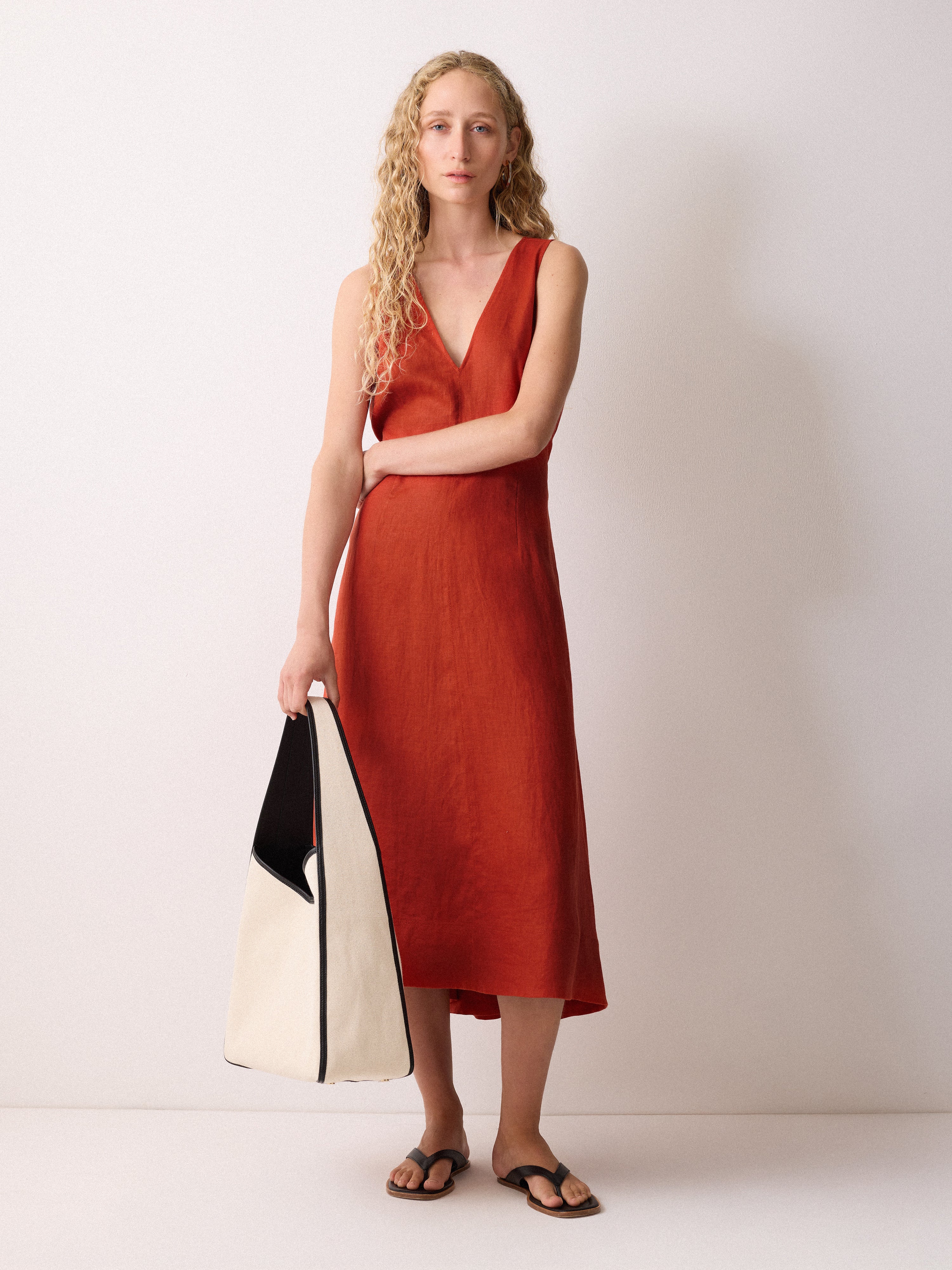 Linen Tie Dress Orange – Jigsaw - Main Image