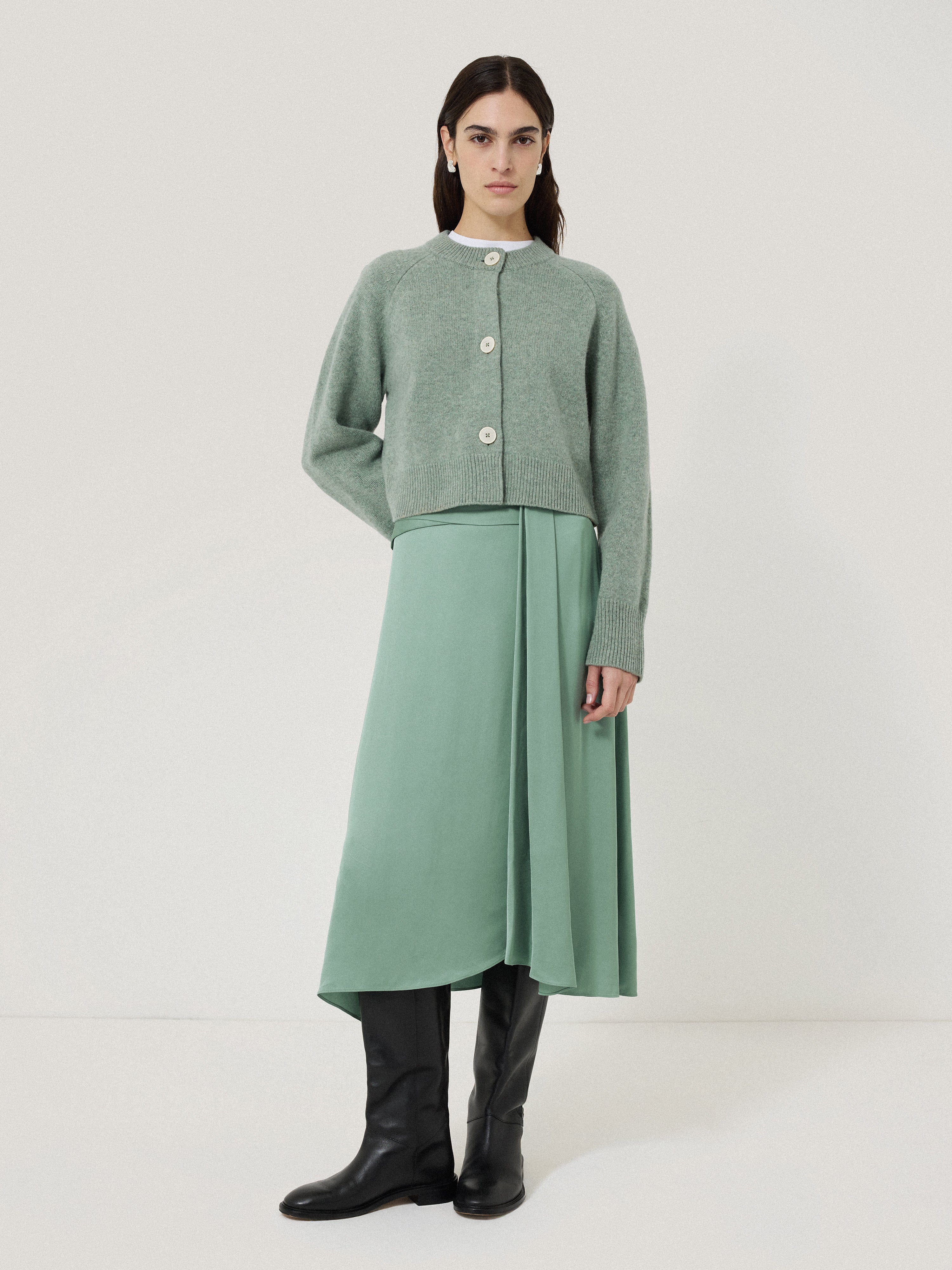 Satin Crepe Waist Detail Skirt | Green – Jigsaw