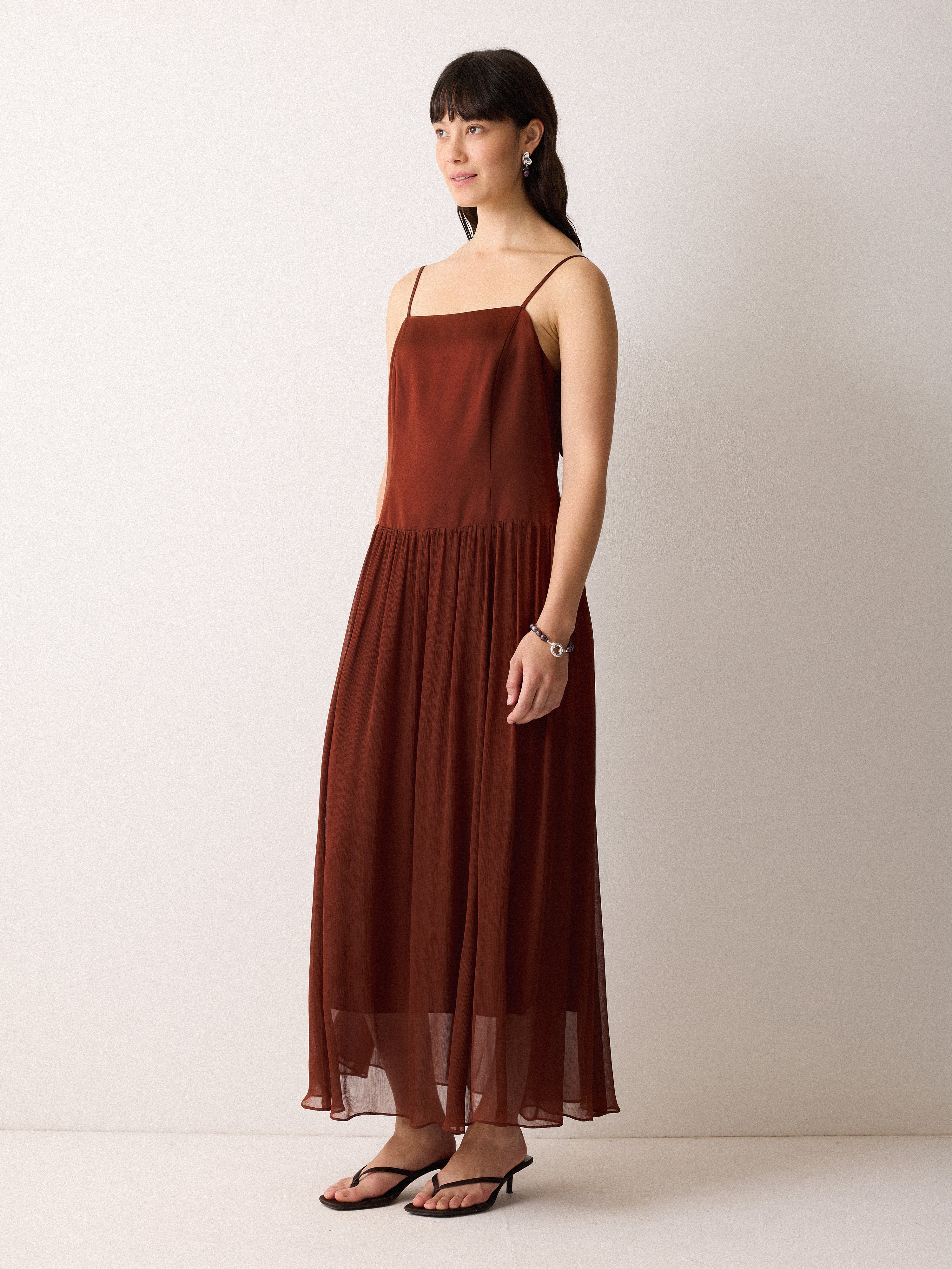 Silk Mix Drop Waist Dress | Brown Jigsaw Silk Mix Drop Waist Dress | Brown Jigsaw