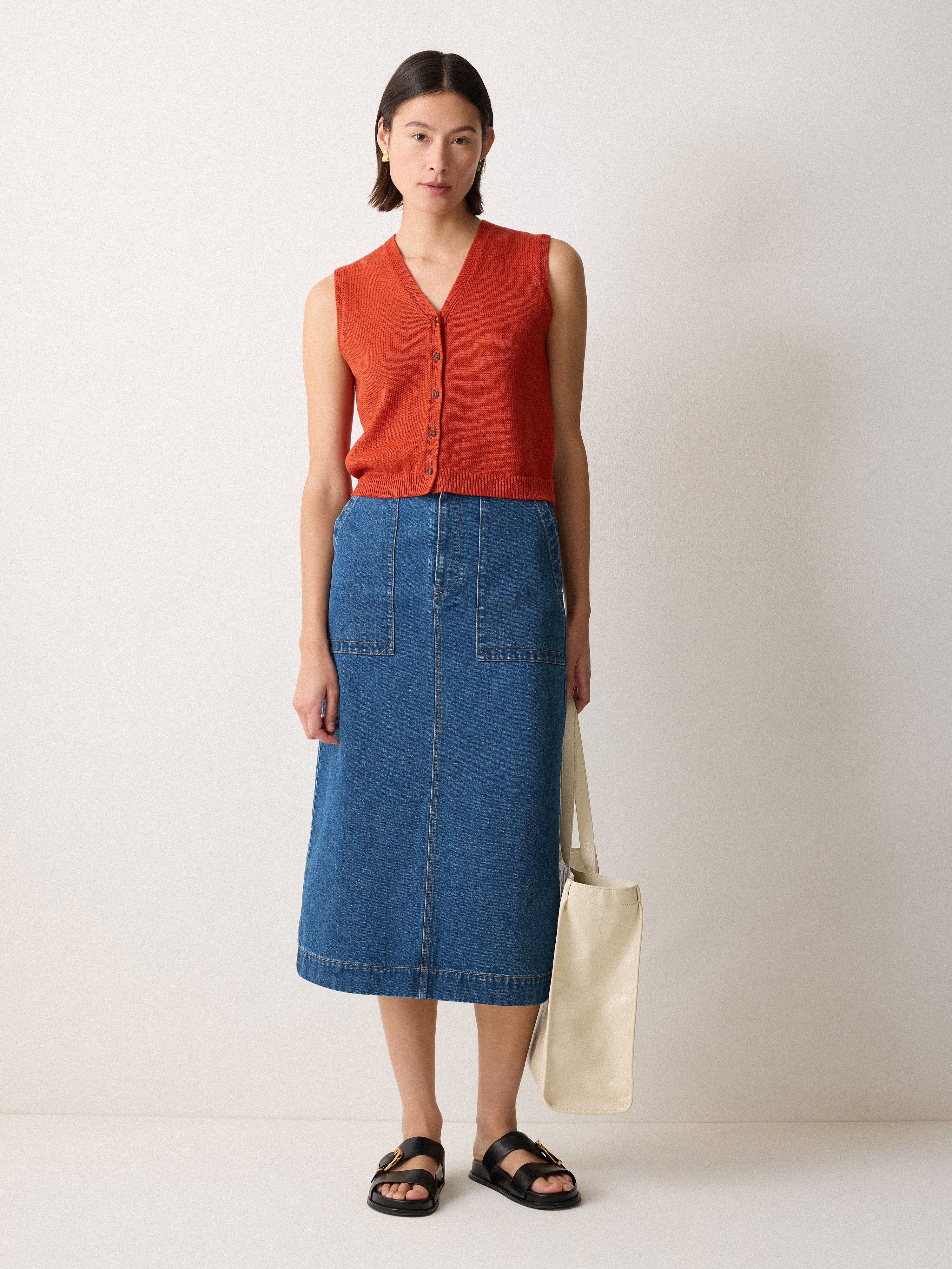 Denim Patch Pocket Midi Skirt Vintage Mid Blue – Jigsaw